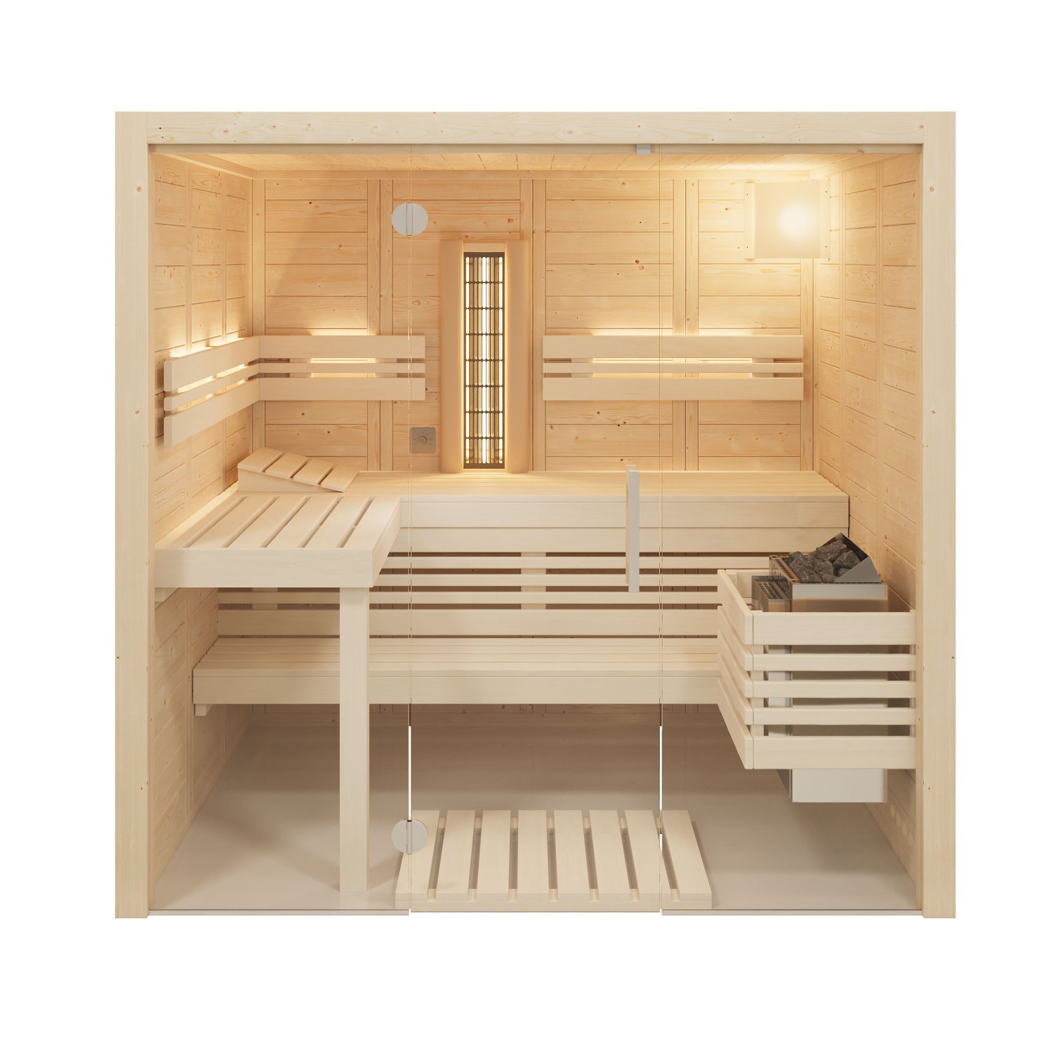 Kombisauna Solido Glas Complete 167 - 210x167 cm, 40 mm Massivholzsauna mit Infrarot