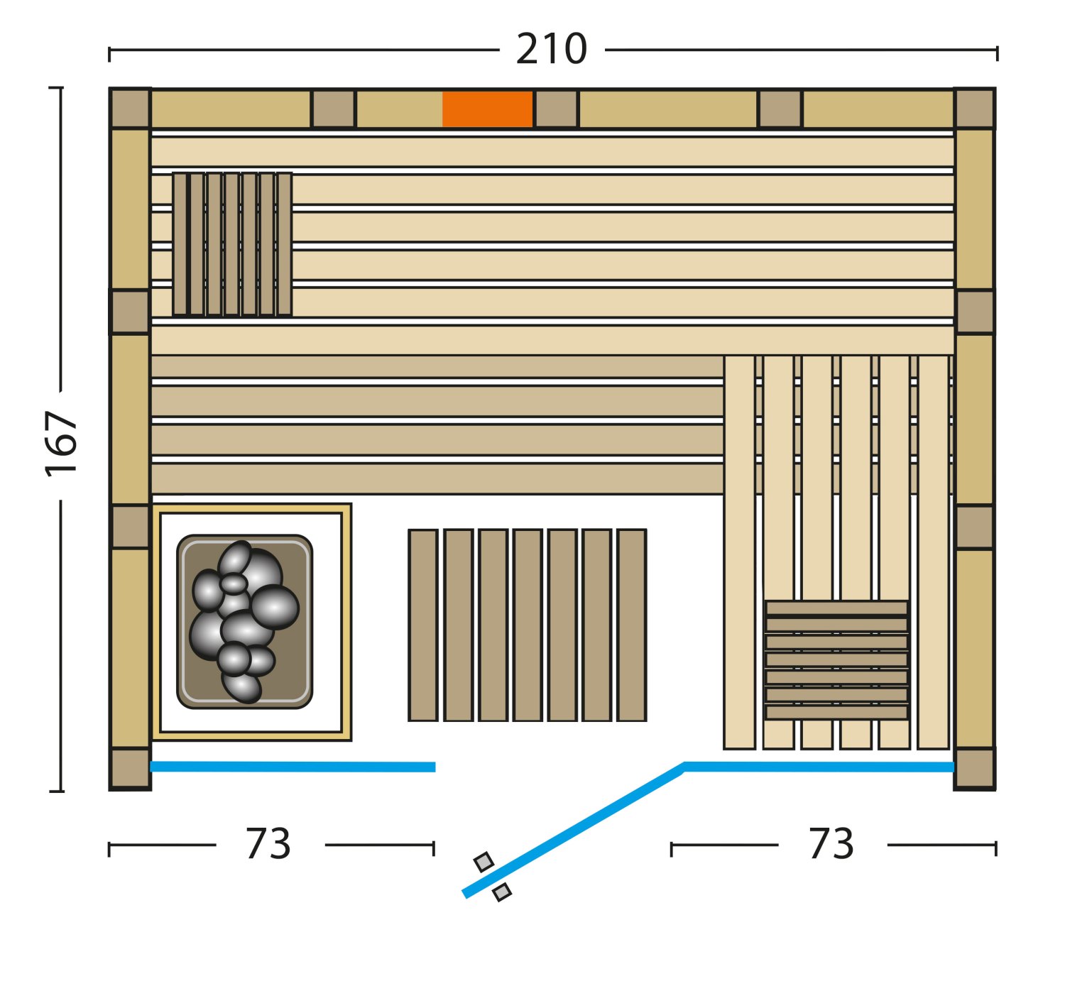 Kombisauna Solido Glas Complete 167 - 210x167 cm, 40 mm Massivholzsauna mit Infrarot