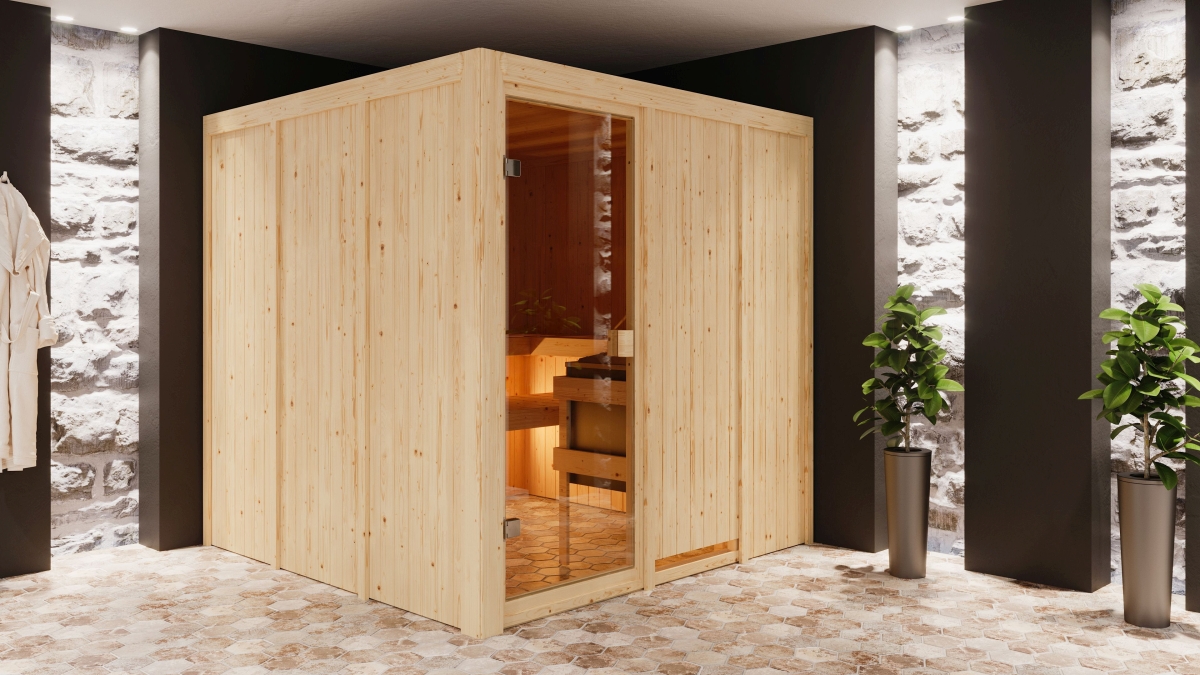 Karibu Sauna Oulu - 196x196 cm, 68 mm Systemsauna "ECO"