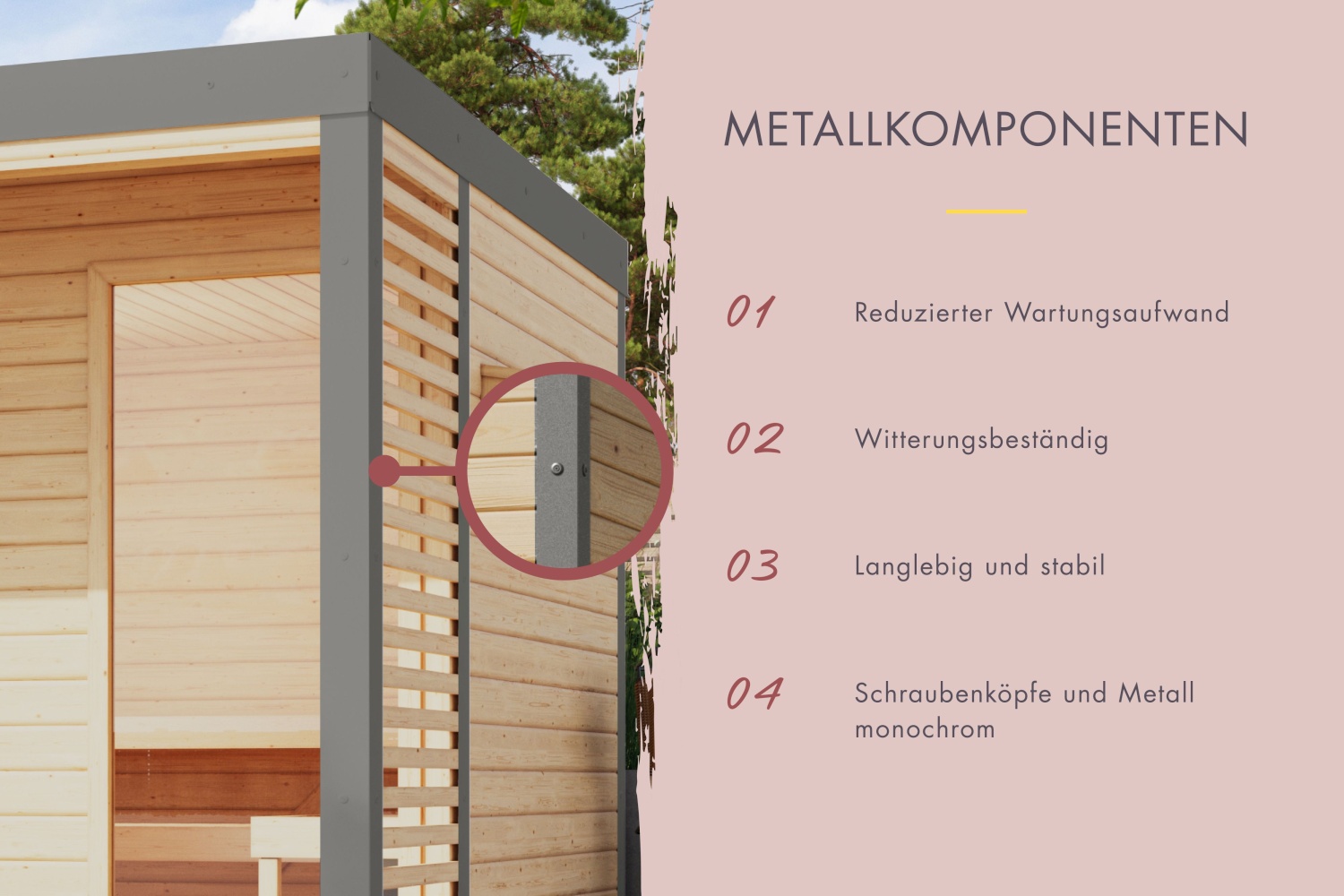 Hybrid-Saunahaus Ares 1 - 191x276 cm, 38mm Außensauna natur/graualuminium | ohne Ofen
