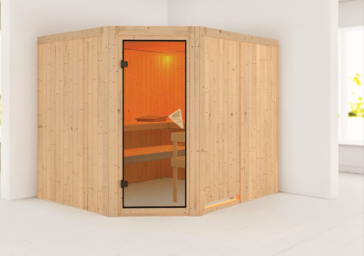 Karibu Sauna Malin - 231x196 cm, 68 mm Systemsauna  | Glastür bronziert | ohne Ofen