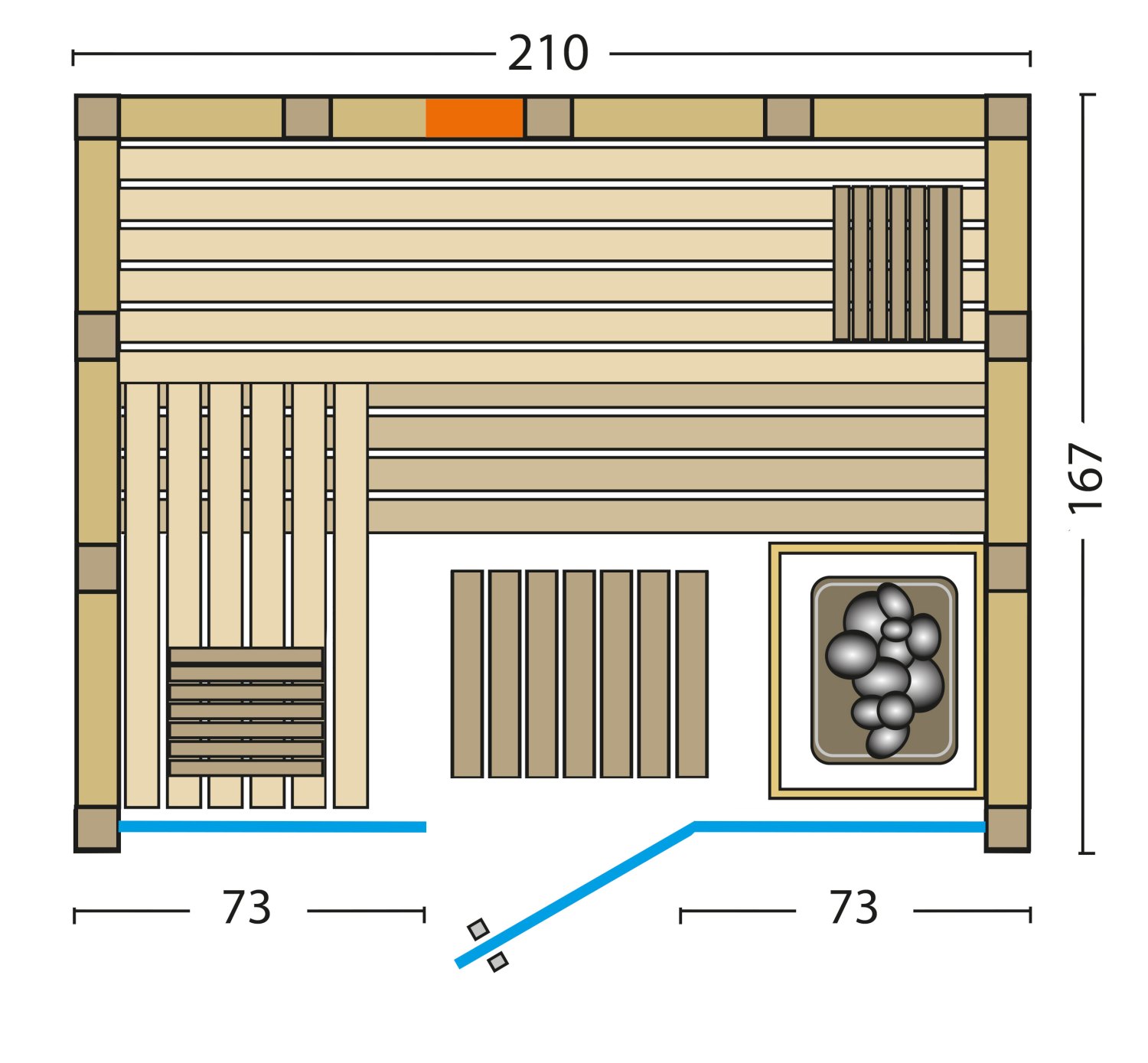 Kombisauna Solido Glas Complete 167 - 210x167 cm, 40 mm Massivholzsauna mit Infrarot