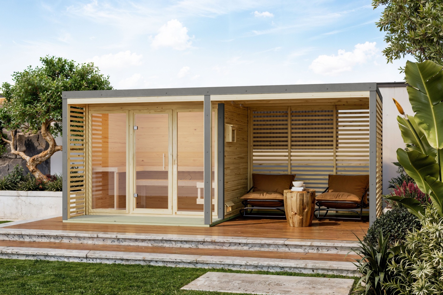 Anbaudach 276 cm für Ares Hybridhaus, natur/graualuminium