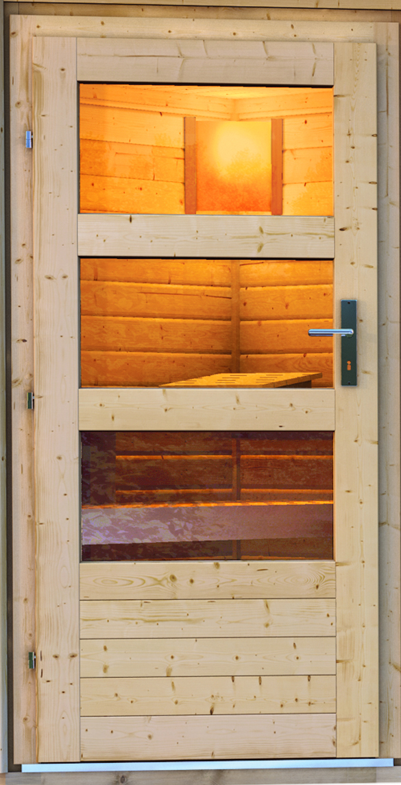 Karibu Saunahaus Heikki - 231 x 231 cm, 38 mm Massivholz naturbelassen | Einflügeltür modern | ohne Ofen