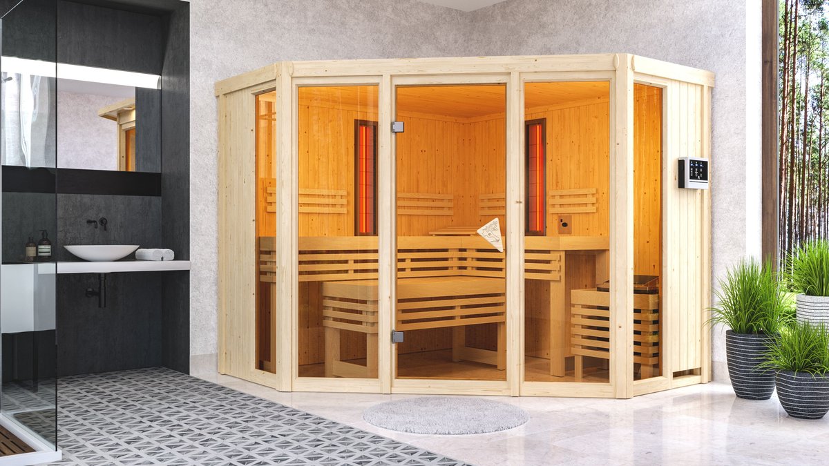 Karibu Sauna Asta - 231x231 cm, 68 mm Multifunktionssauna (Sauna / Infrarotkabine)