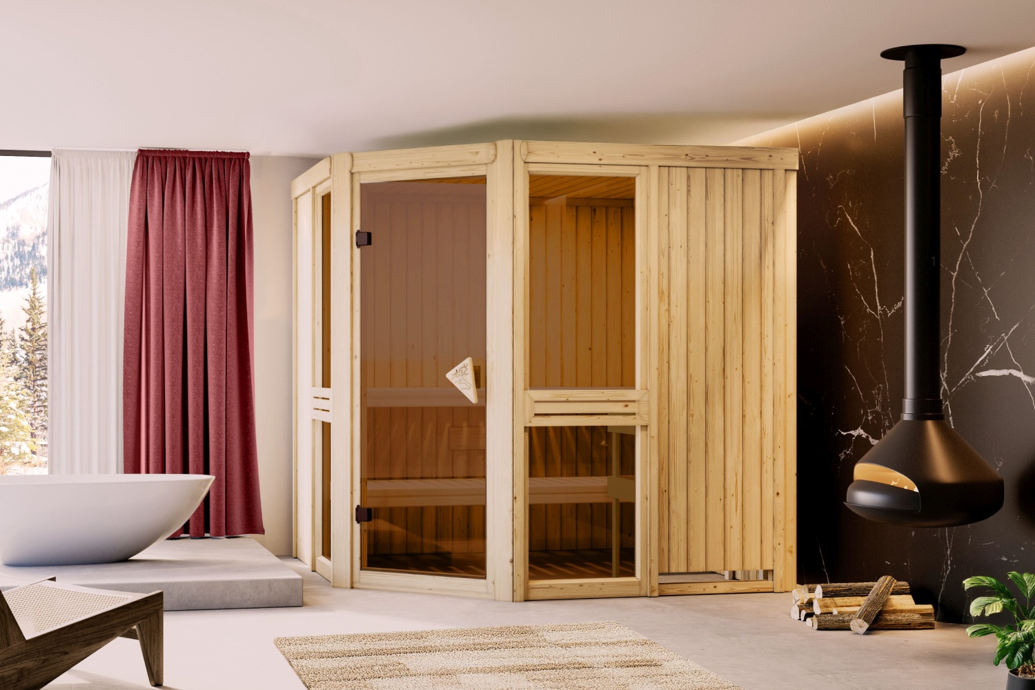 Karibu Sauna Amelia 2 - 196x196 cm, 68 mm Systemsauna | ohne Ofen