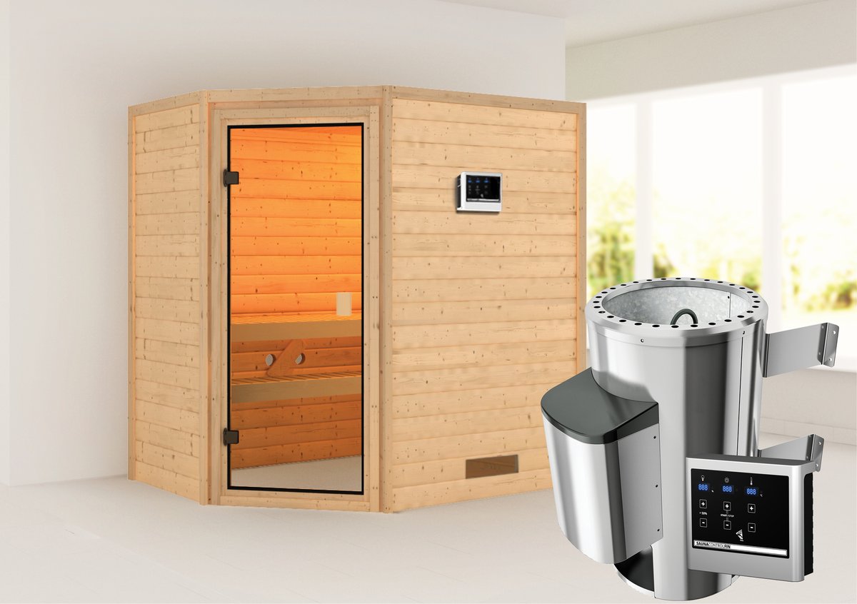 Karibu Sauna Jella - 195 x 145 cm, 38 mm Massivholz | PnP-Ofen mit ext. Steuerung