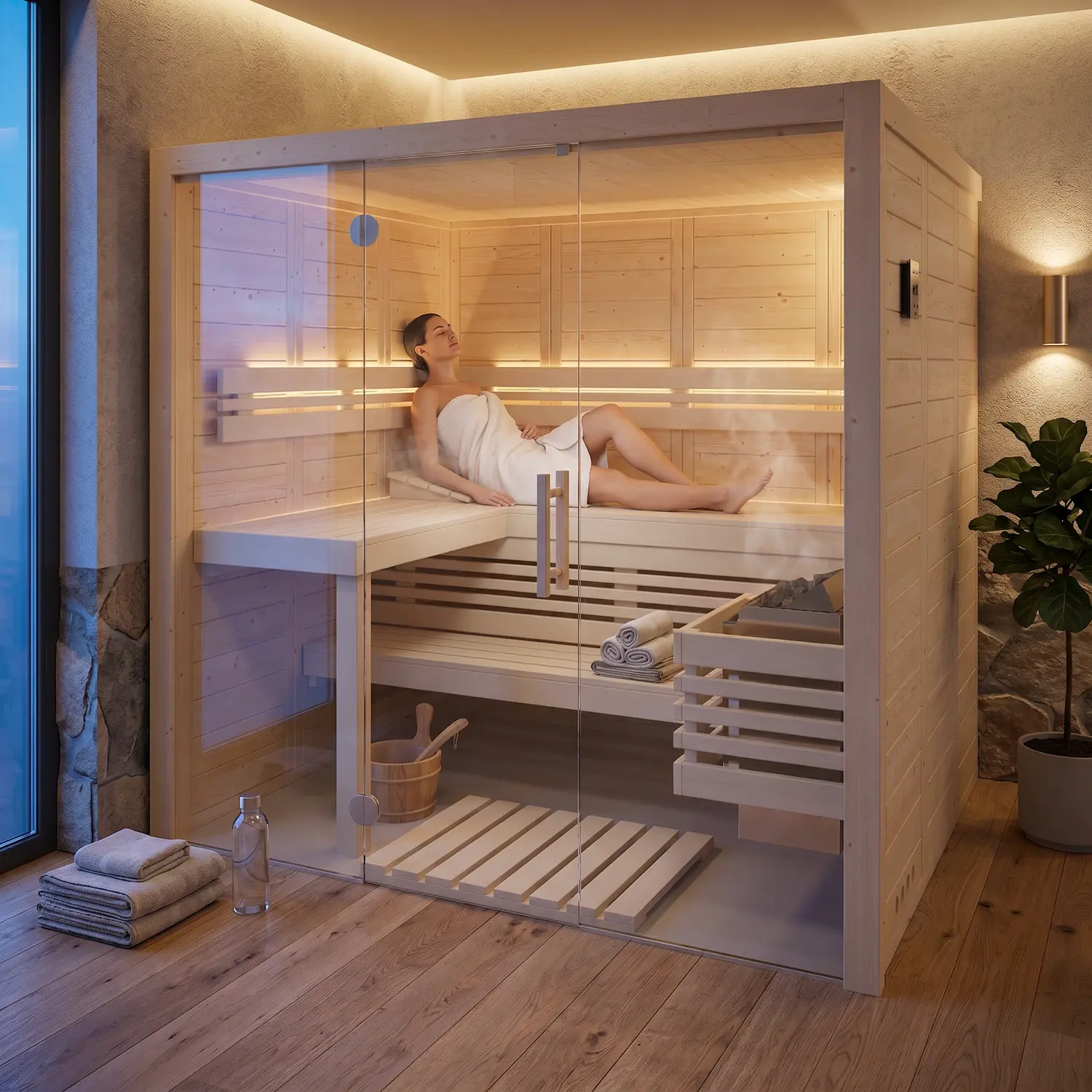 Infraworld Sauna Solido Glas 167 - 210x167 cm, 40 mm Massivholzsauna