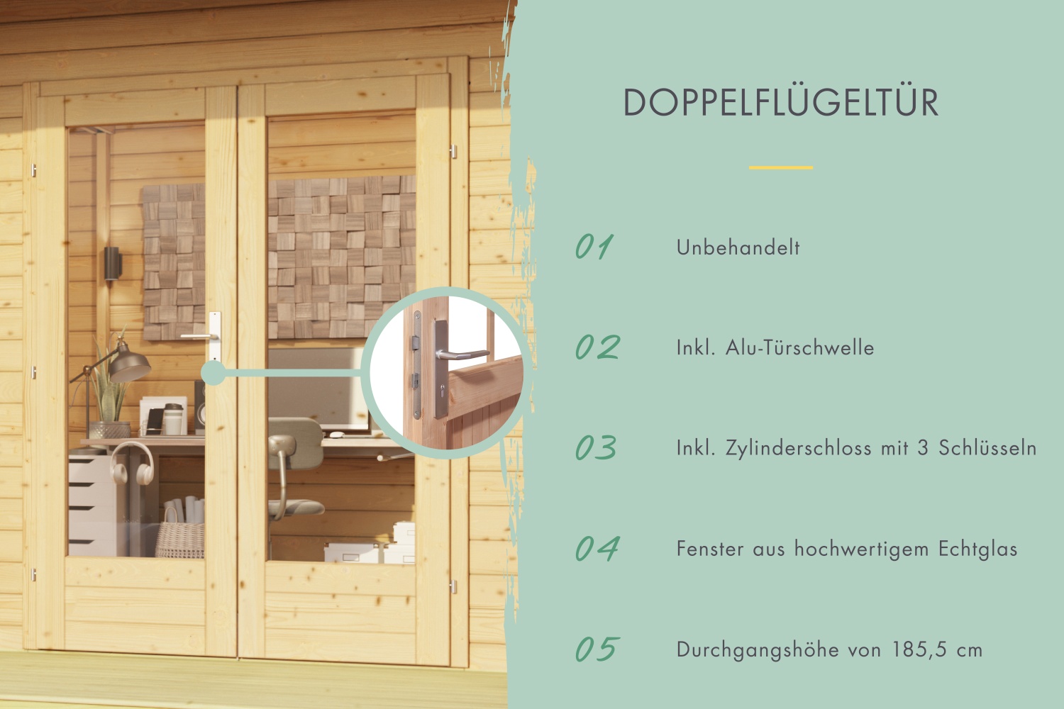 Saunahaus Mainburg 1 Set 0 - 309x309 cm, 38mm Holz natur | ohne Ofen