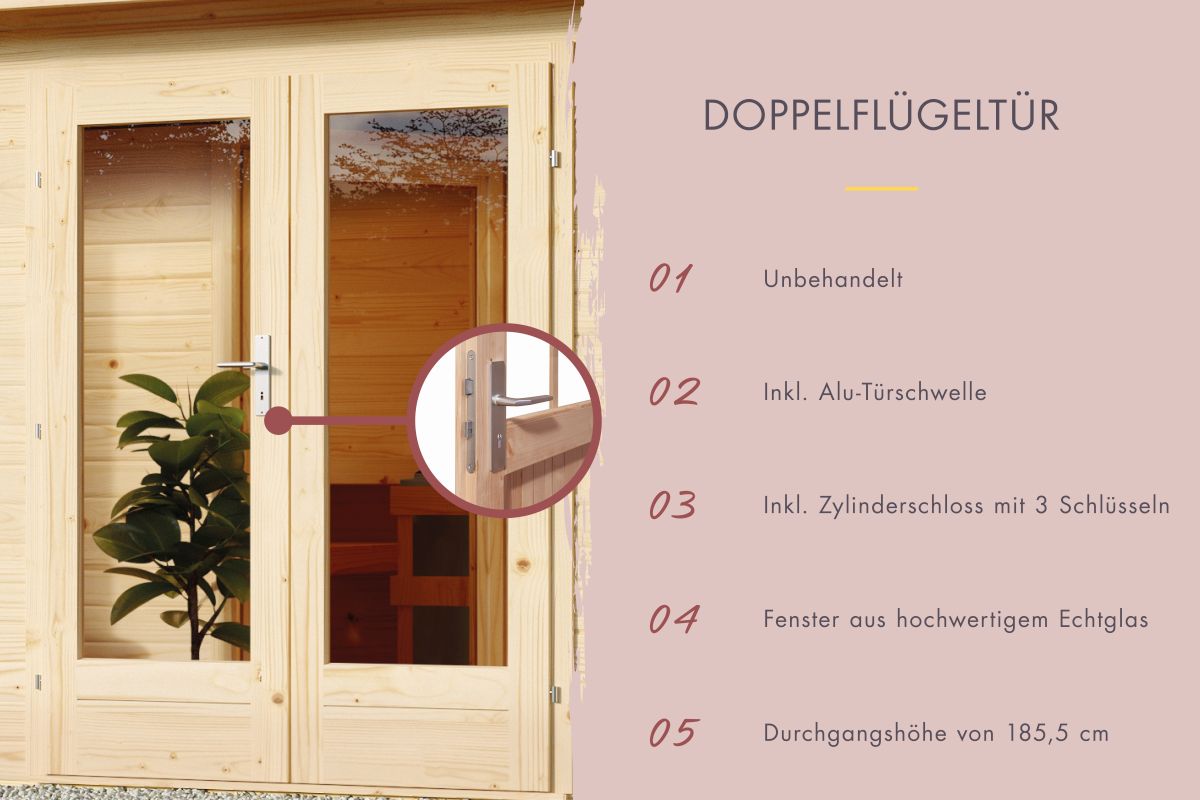 Saunahaus Mainburg 1 Set A - 309x309 cm, 38mm Holz natur | ohne Ofen