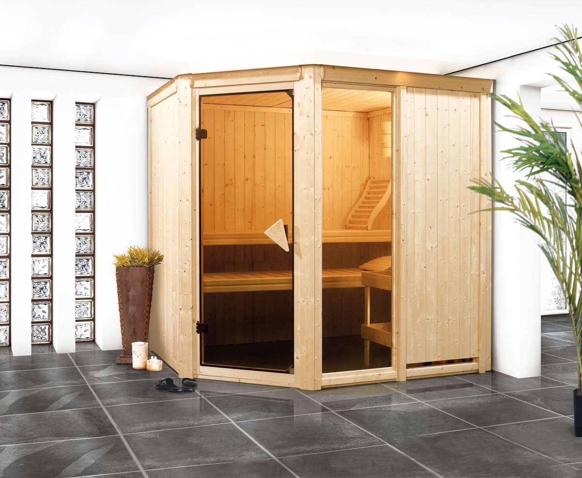Karibu Sauna Fiona 1 - 196x151 cm, 68 mm Systemsauna "Exklusiv", ohne Kranz|ohne Ofen