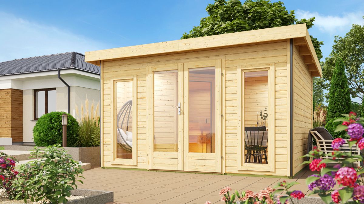 Saunahaus Mainburg 2 Set A - 396x309 cm, 38mm Holz natur | ohne Ofen
