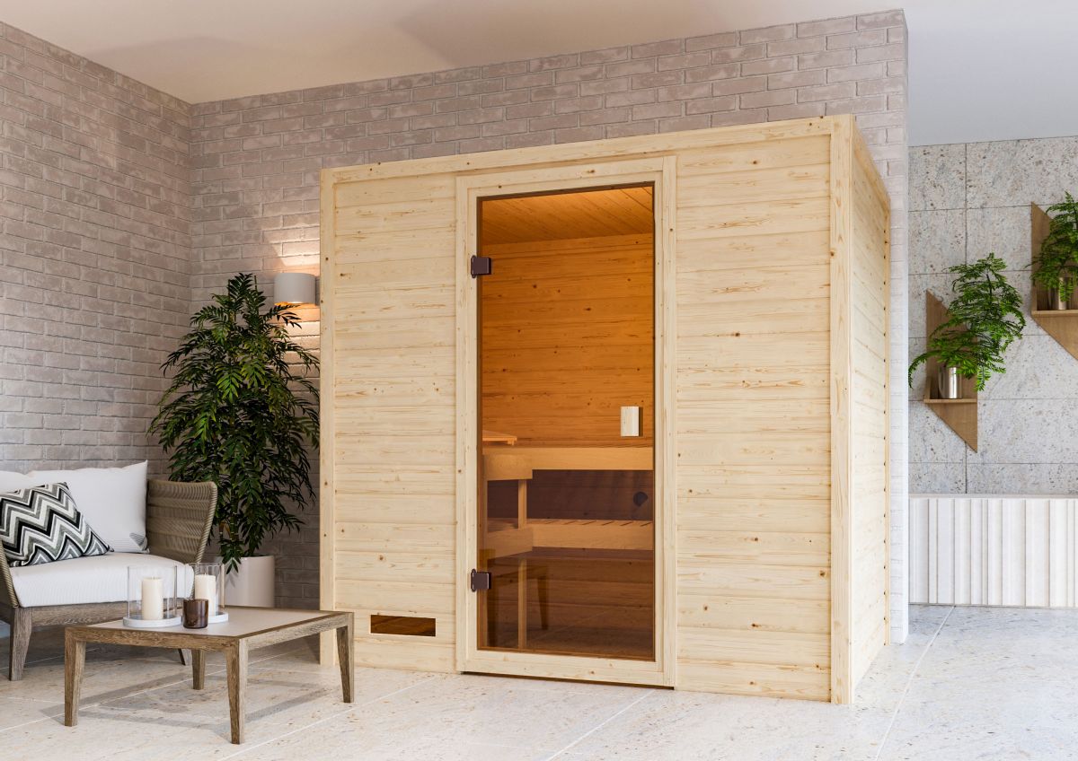 Karibu Sauna Selena - 195x145 cm, 38 mm Massivholz-Kellersauna