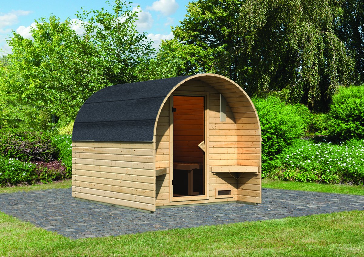 Karibu Sauna-Fasshaus 2 - 219 x 295 cm, 38 mm Massivholz naturbelassen | ohne Ofen