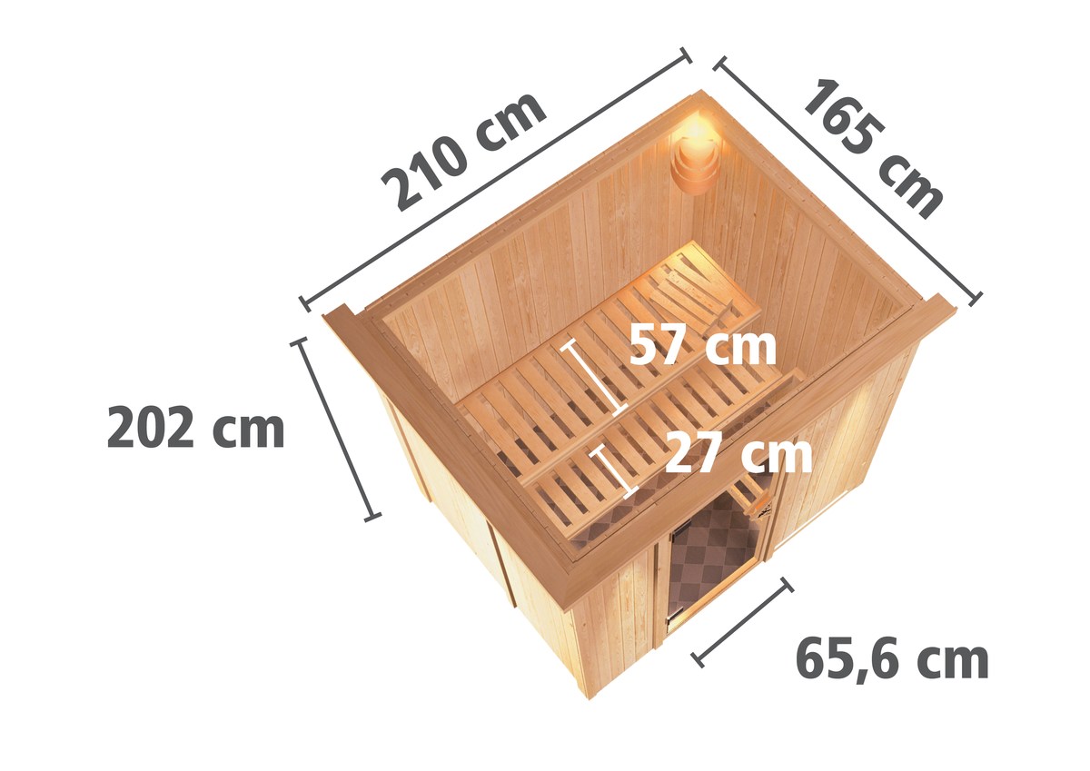 Karibu Energiespar-Sauna Benin GREEN POWER - 196x151 cm, 68 mm Systemsauna | Bio PnP-Ofen mit ext. Steuerung