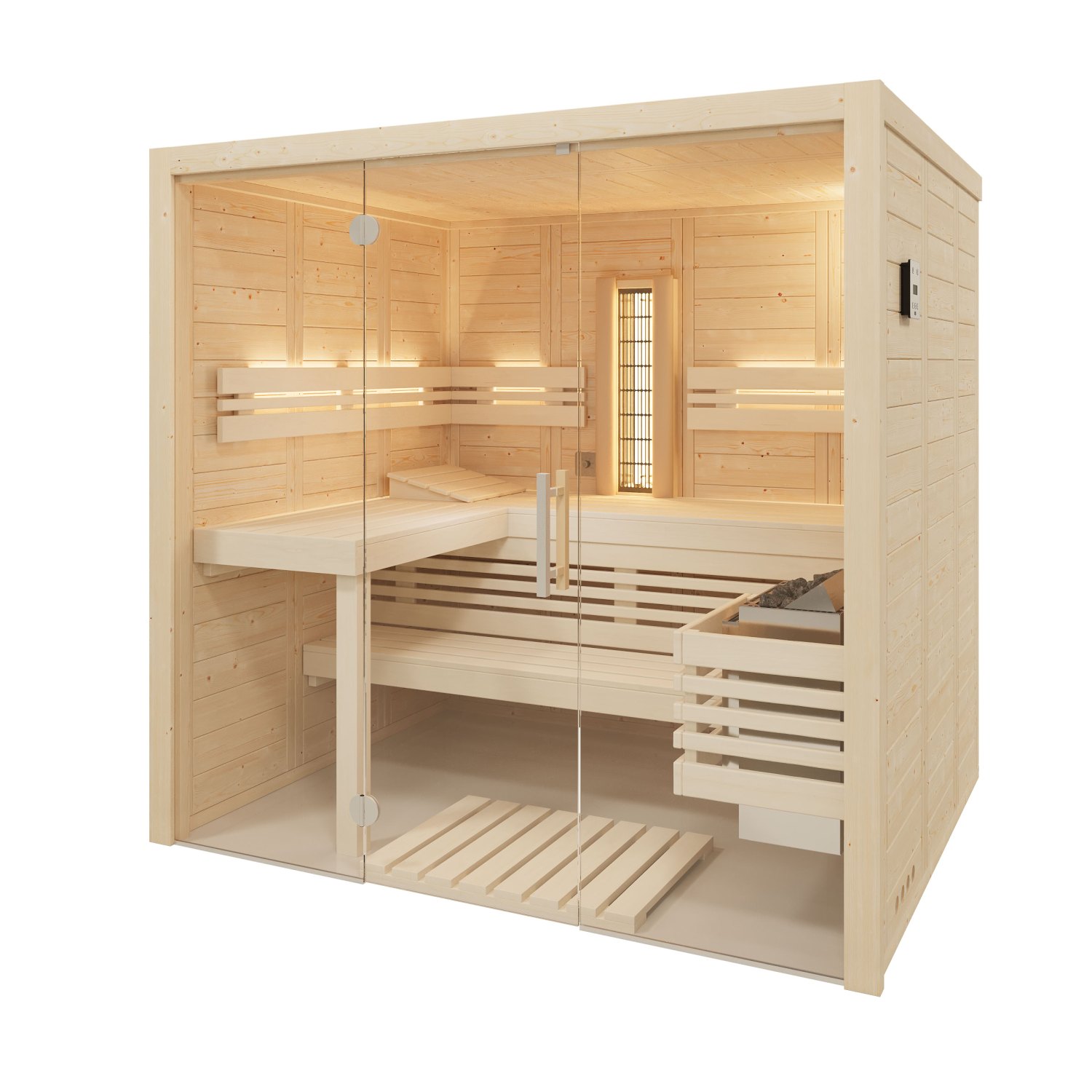 Kombisauna Solido Glas Complete 167 - 210x167 cm, 40 mm Massivholzsauna mit Infrarot