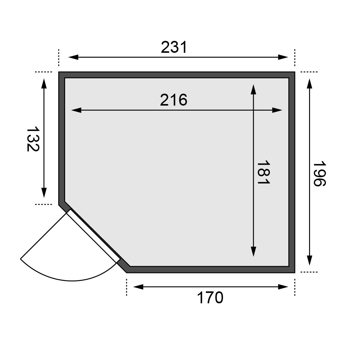 Karibu Sauna Malin - 231x196 cm, 68 mm Systemsauna  | Glastür bronziert | ohne Ofen