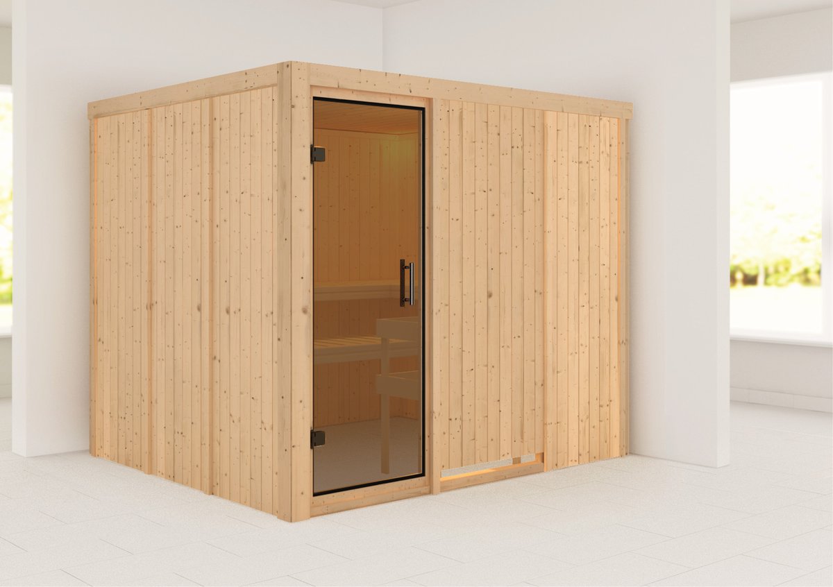 Karibu Sauna Gobin - 231x196 cm, 68 mm Systemsauna | Glastür graphit | ohne Ofen