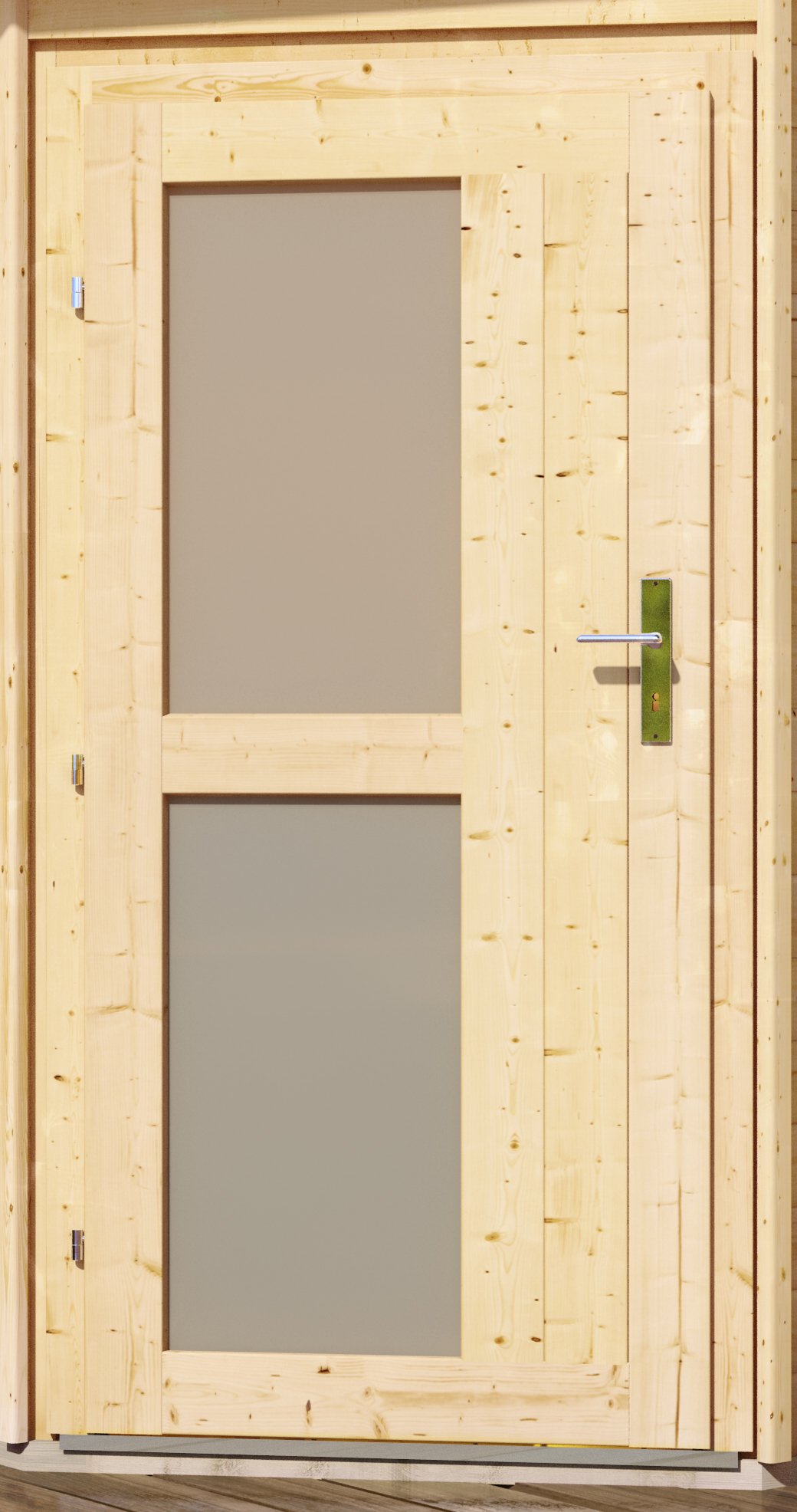 Karibu Saunahaus Jorgen - 196 x 146 cm, 38 mm Massivholz naturbelassen | Tür Milchglas | ohne Ofen