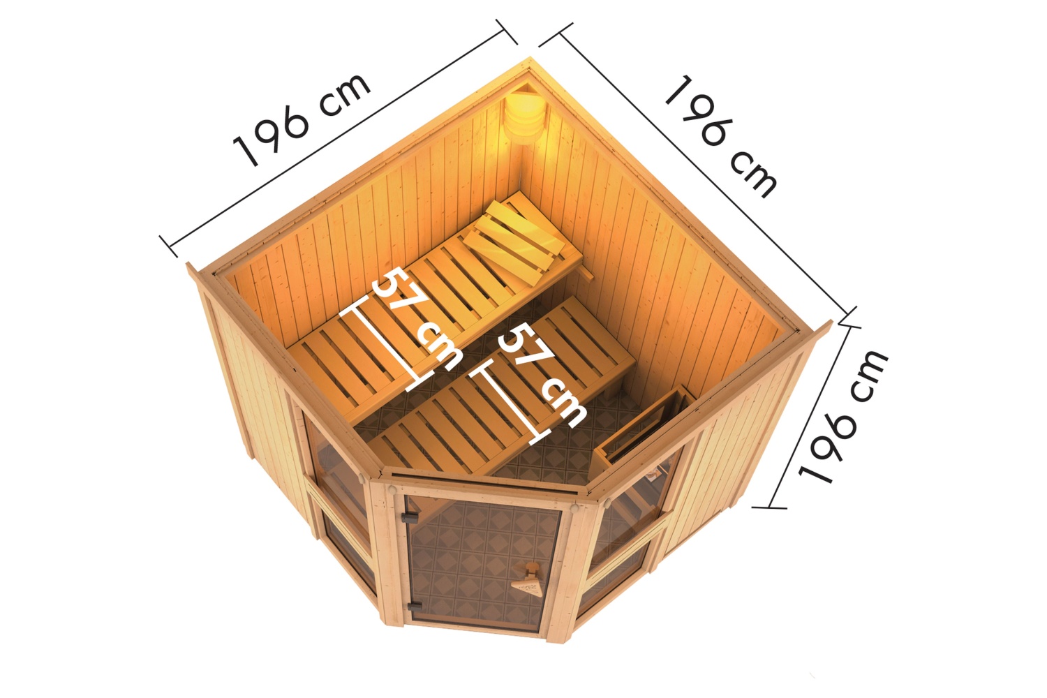Karibu Sauna Amelia 2 - 196x196 cm, 68 mm Systemsauna | ohne Ofen