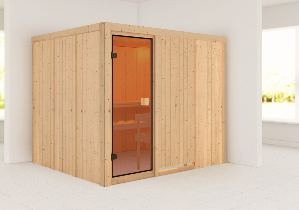Karibu Sauna Nybro - 231 x 196 cm, 68 mm Systemsauna | ohne Ofen