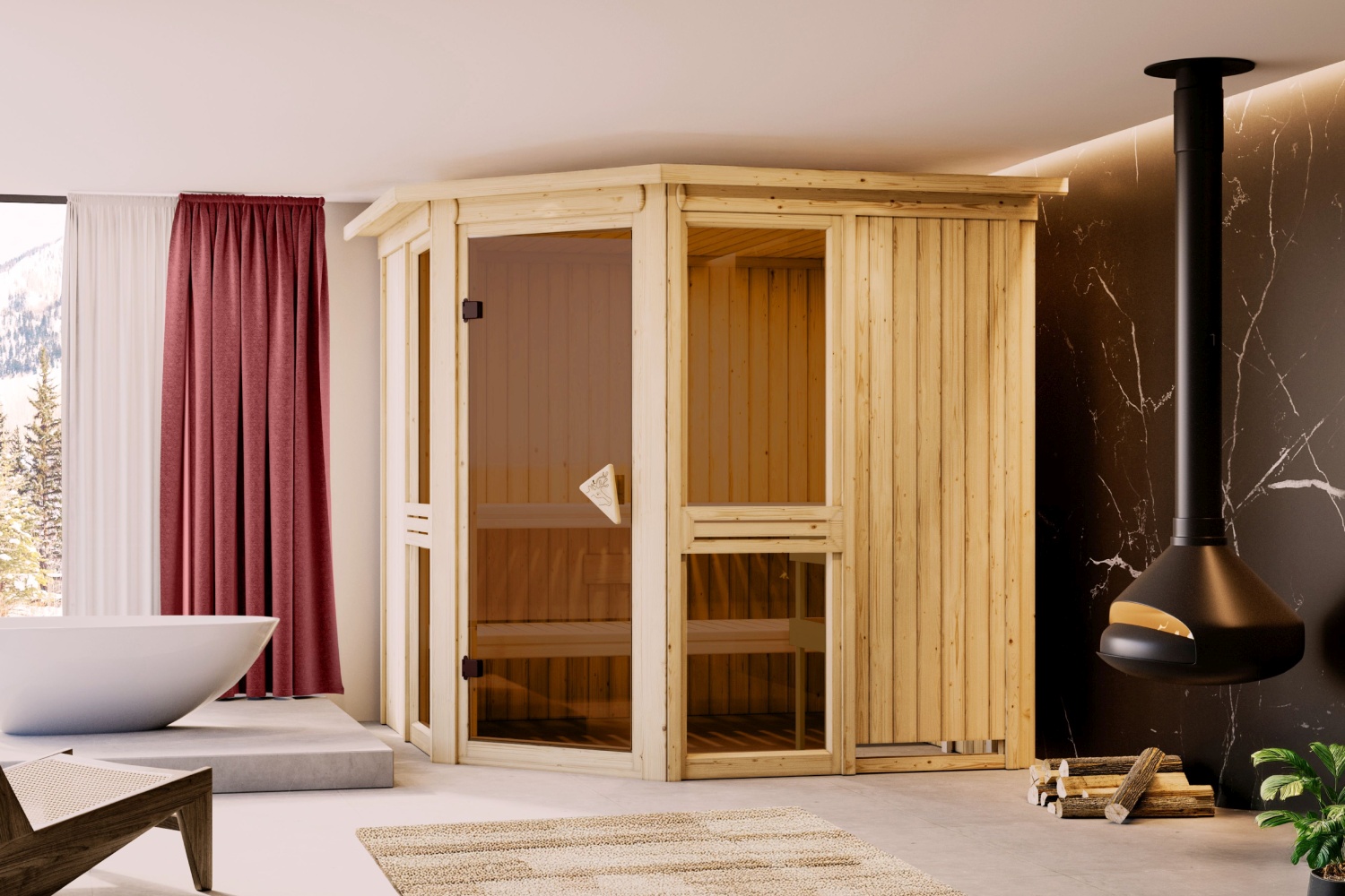Karibu Sauna Amelia 2 - 196x196 cm, 68 mm Systemsauna