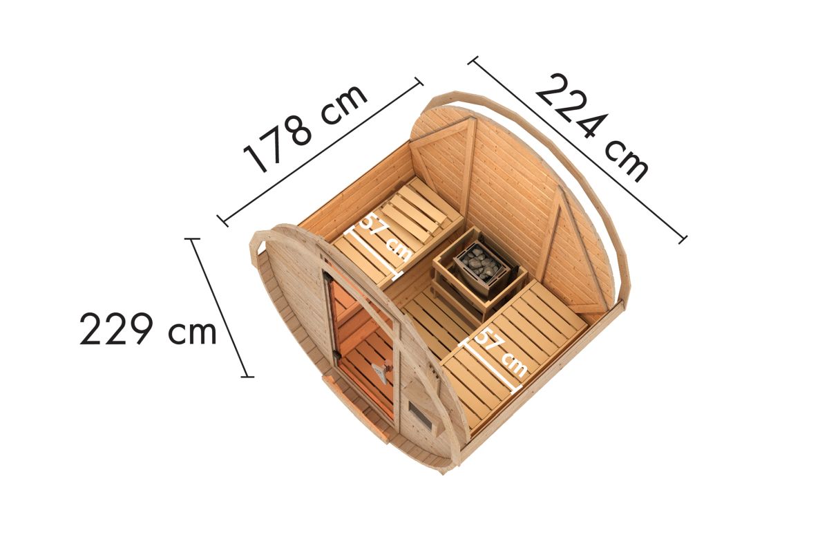 Karibu Fasssauna 1 - 225x175 cm, 38 mm Massivholz | ohne Ofen