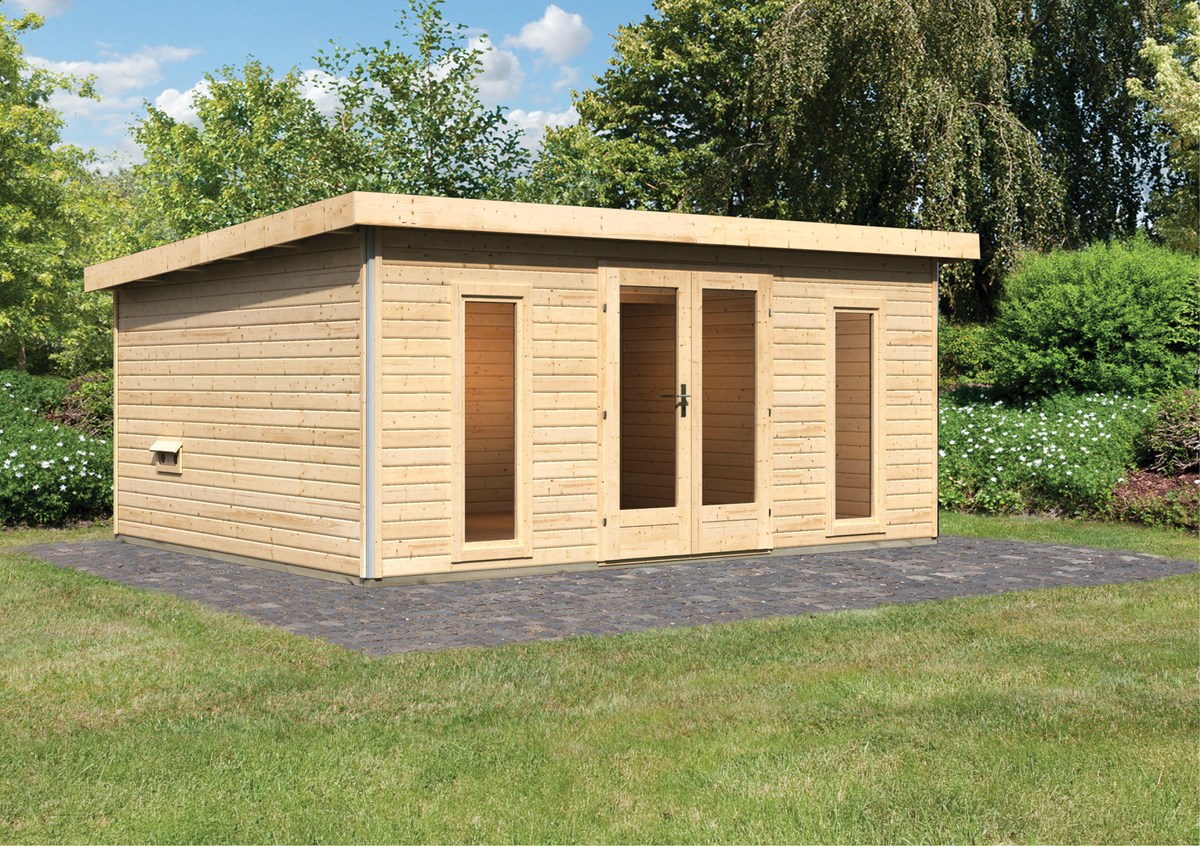 Saunahaus Mainburg 4 Set A - 490x368 cm, 38mm Holz natur | ohne Ofen