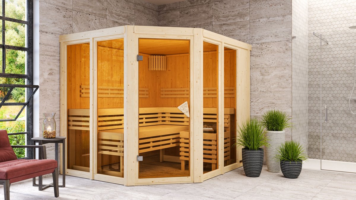 Karibu Sauna Ainur - 231x196 cm, 68 mm Systemsauna | ohne Ofen