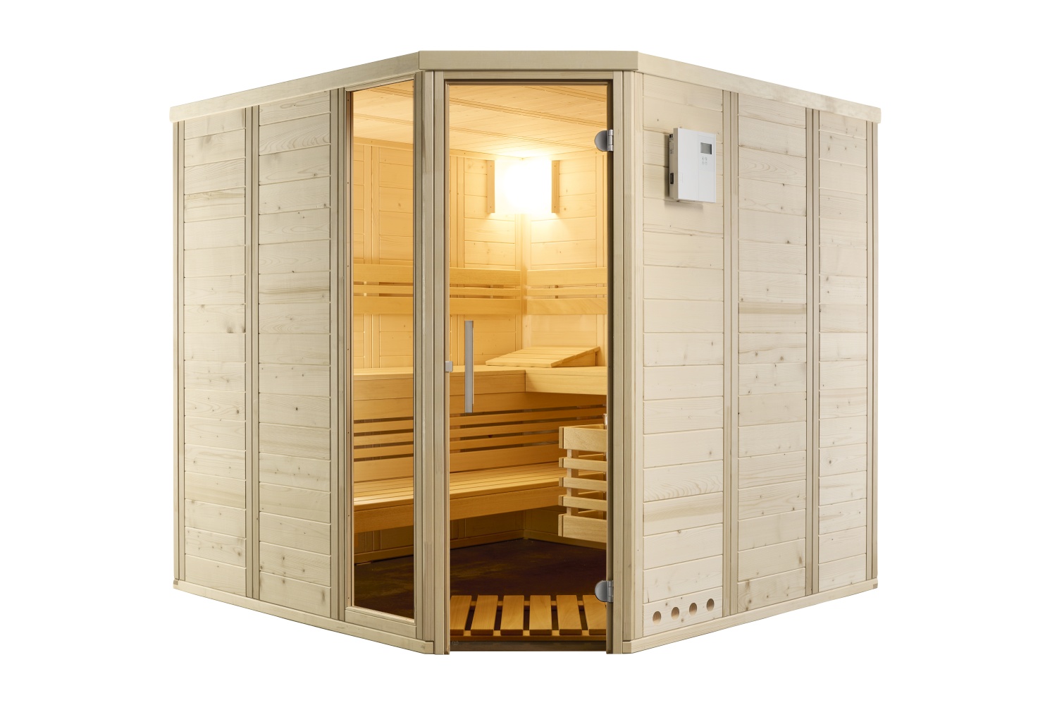 Infraworld Sauna Urban 228 Ecke - 228x209 cm, 40 mm Blockbohlensauna