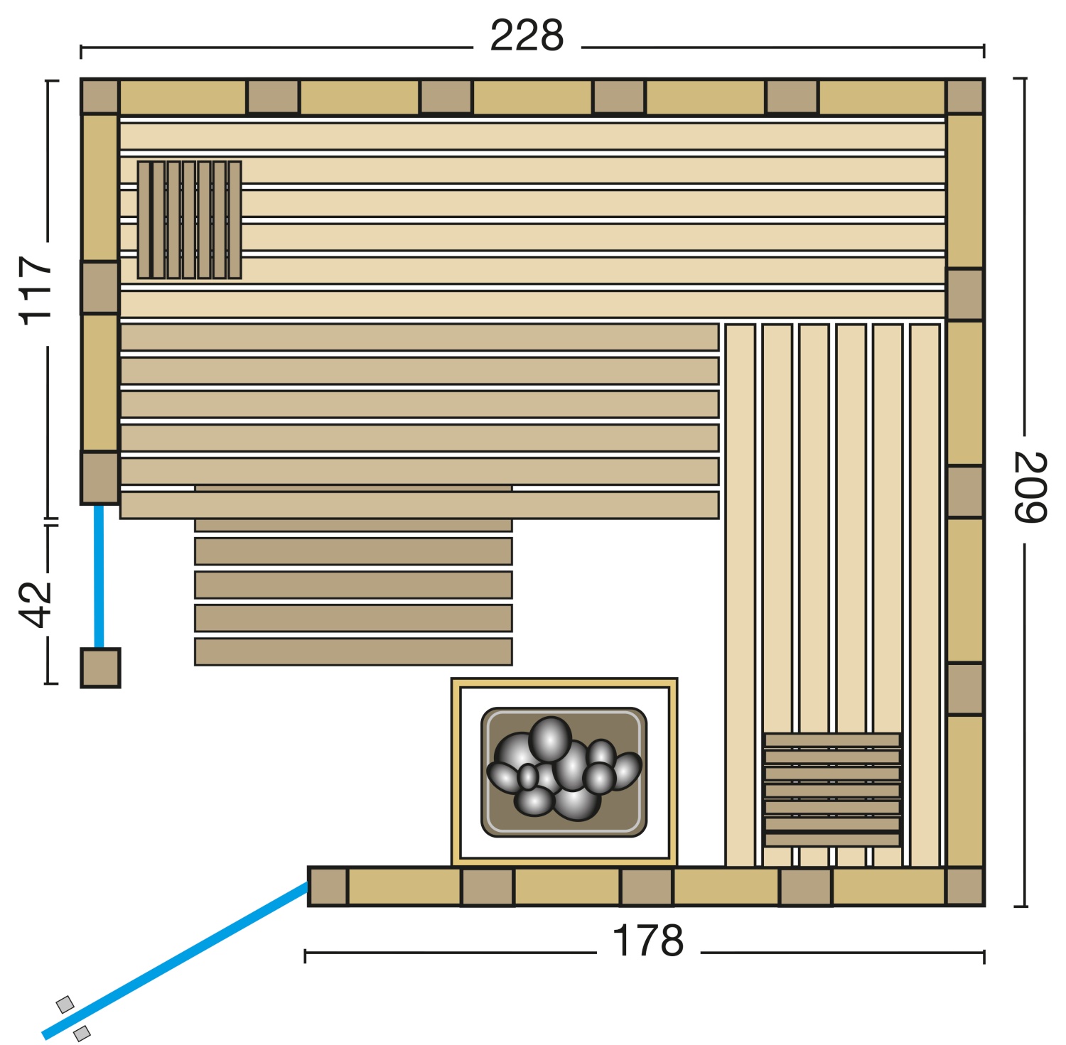 Infraworld Sauna Urban 228 Ecke - 228x209 cm, 40 mm Blockbohlensauna