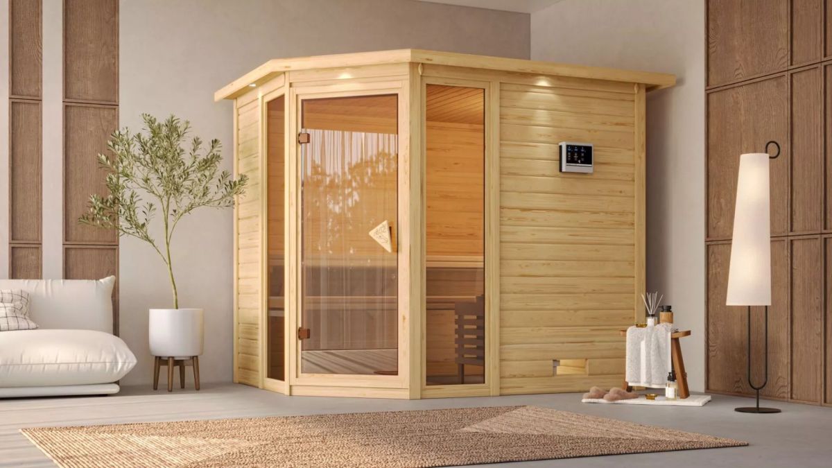 Karibu Sauna Sinai 3 - 236x184 cm, 38 mm Massivholz "Comfort"