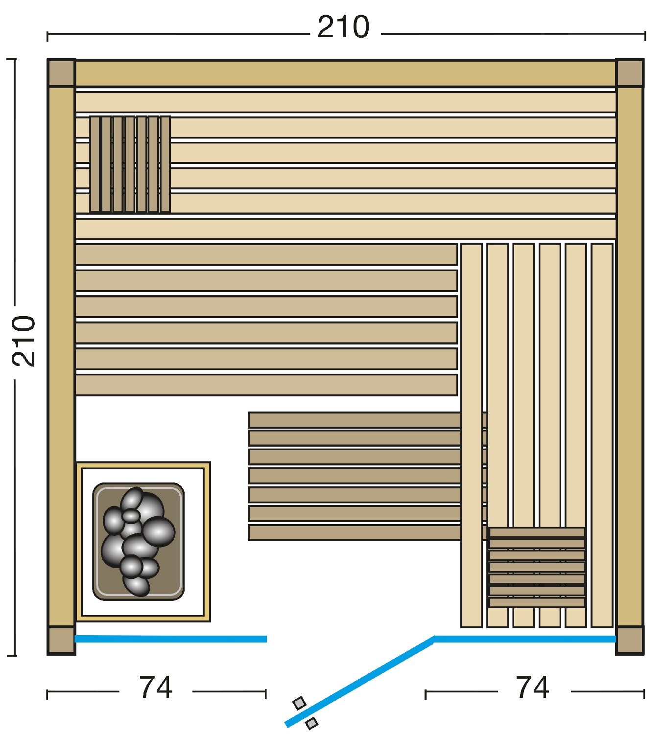 Infraworld Sauna Panorama 208 Fichte - 210x208 cm, 75 mm Elementsauna