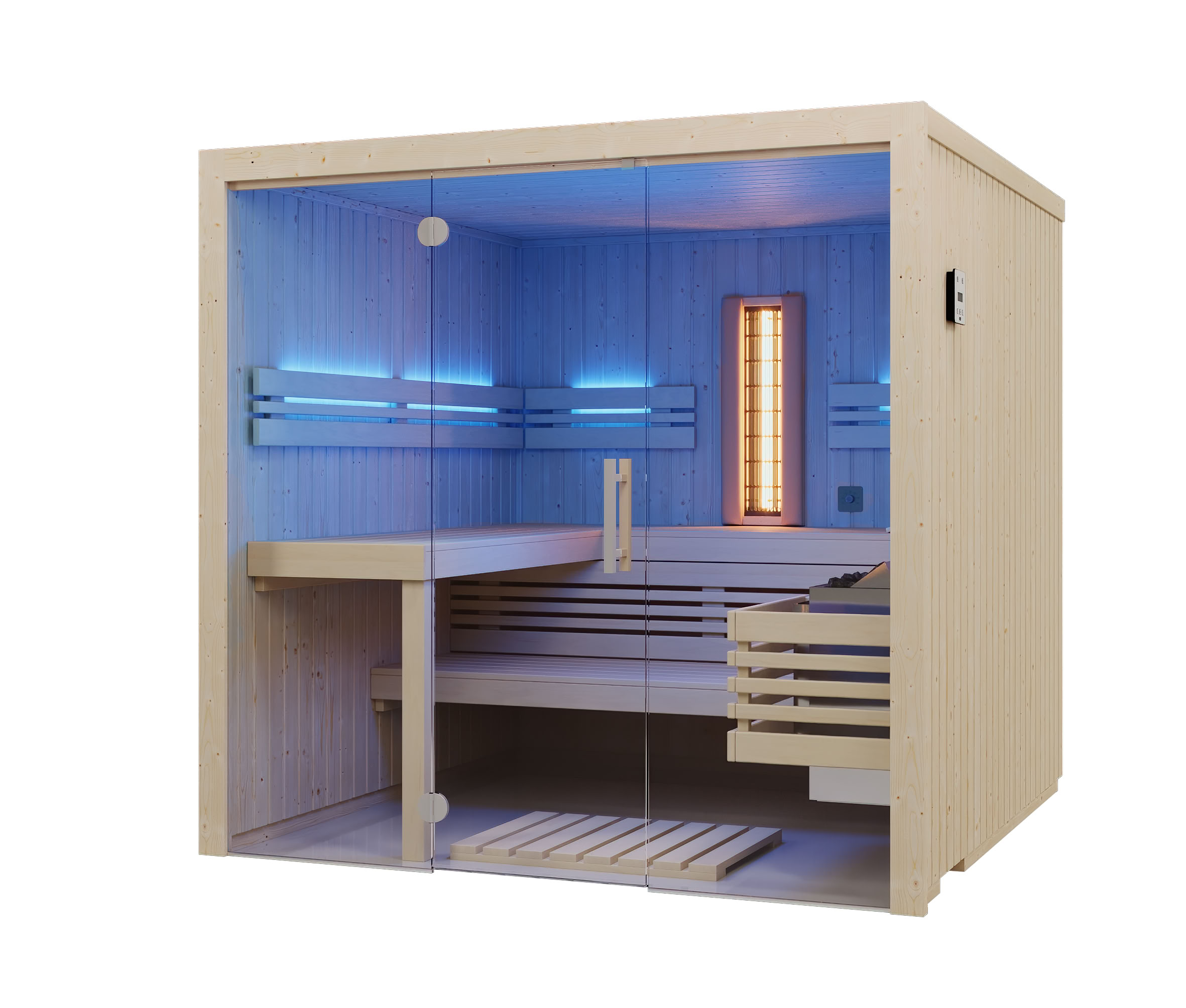 Kombisauna Panorama Complete Fichte 208 - 210x208 cm, 75 mm Elementsauna von Infraworld