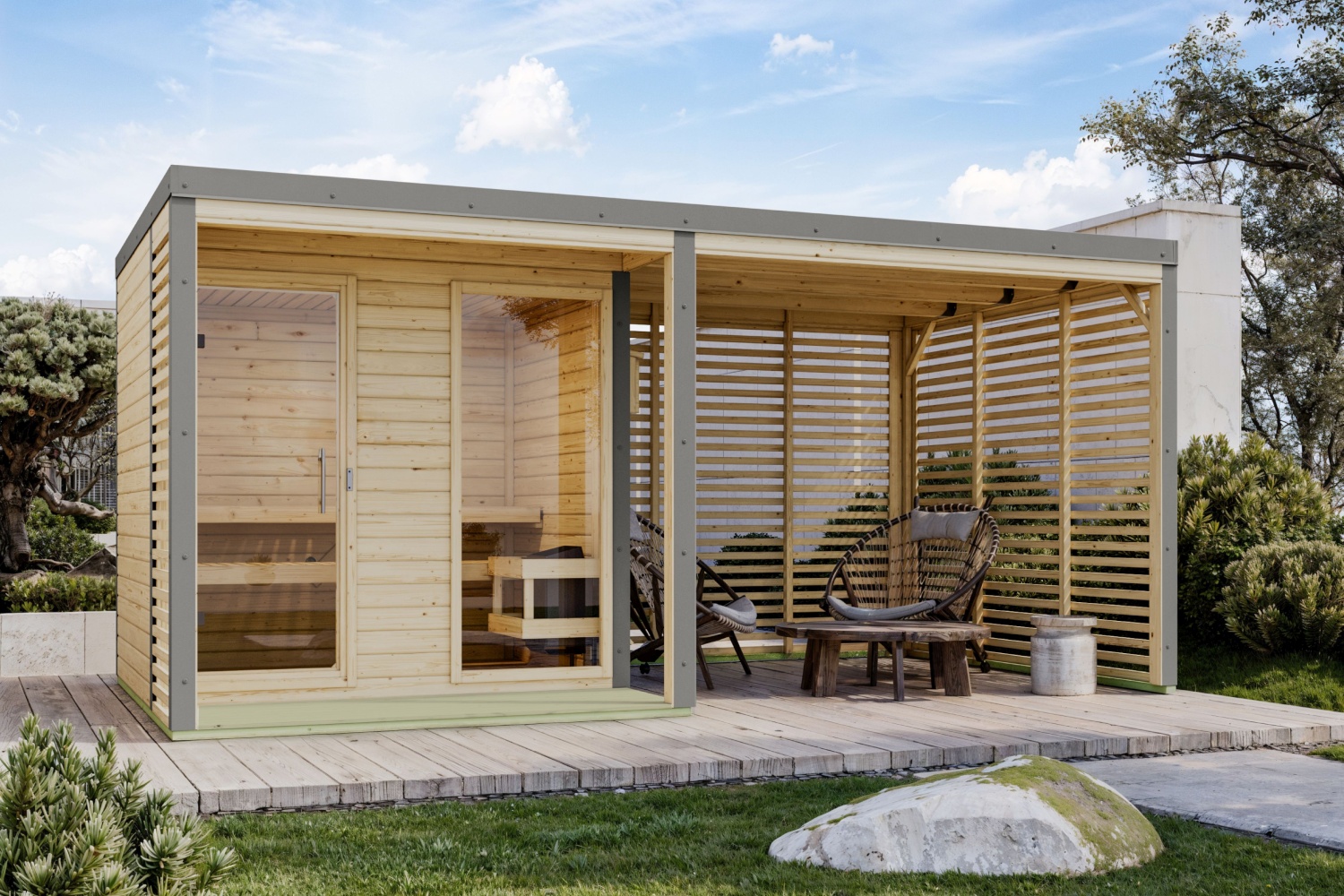 Anbaudach 276 cm für Ares Hybridhaus, natur/graualuminium