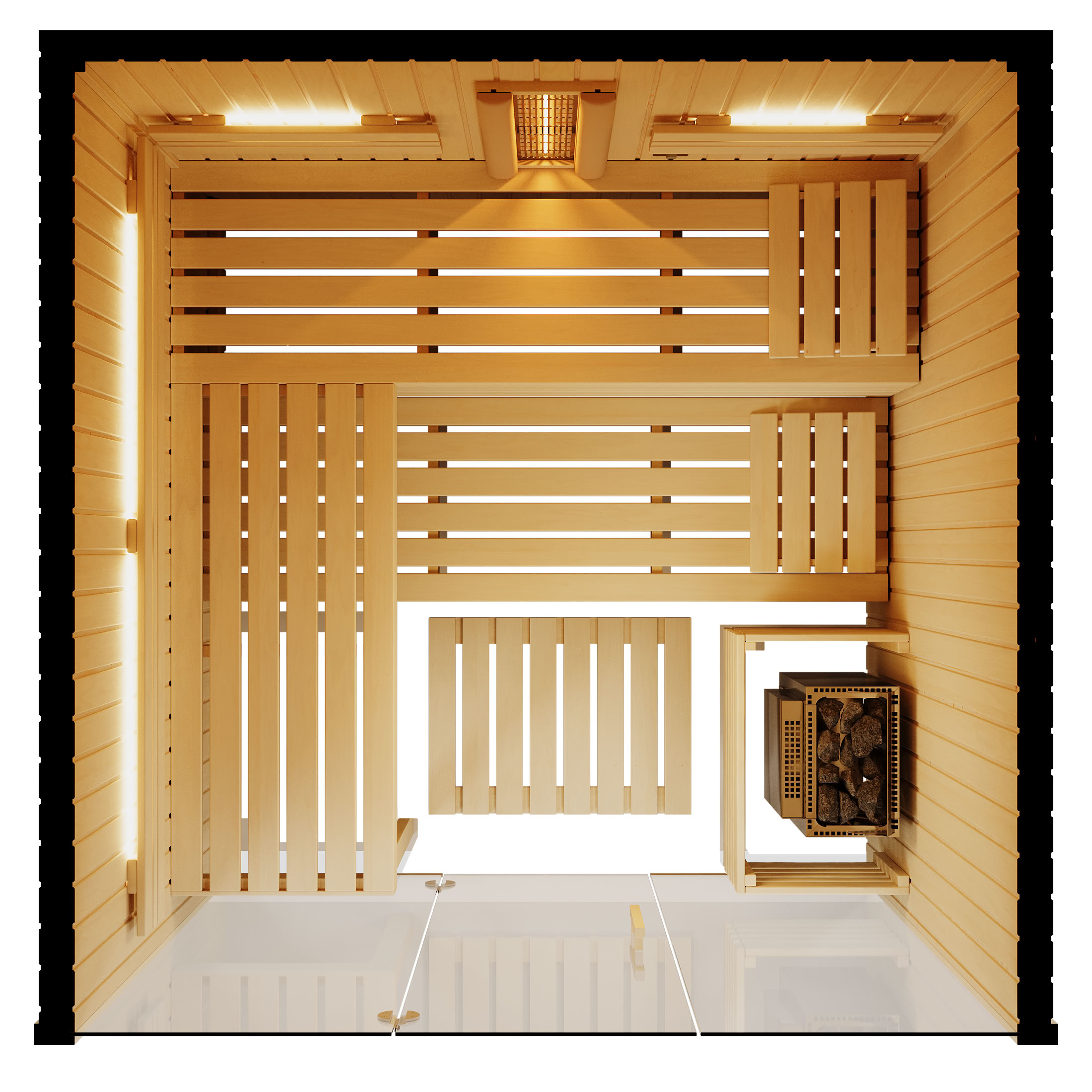 Kombisauna Panorama Complete Fichte 208 - 210x208 cm, 75 mm Elementsauna von Infraworld