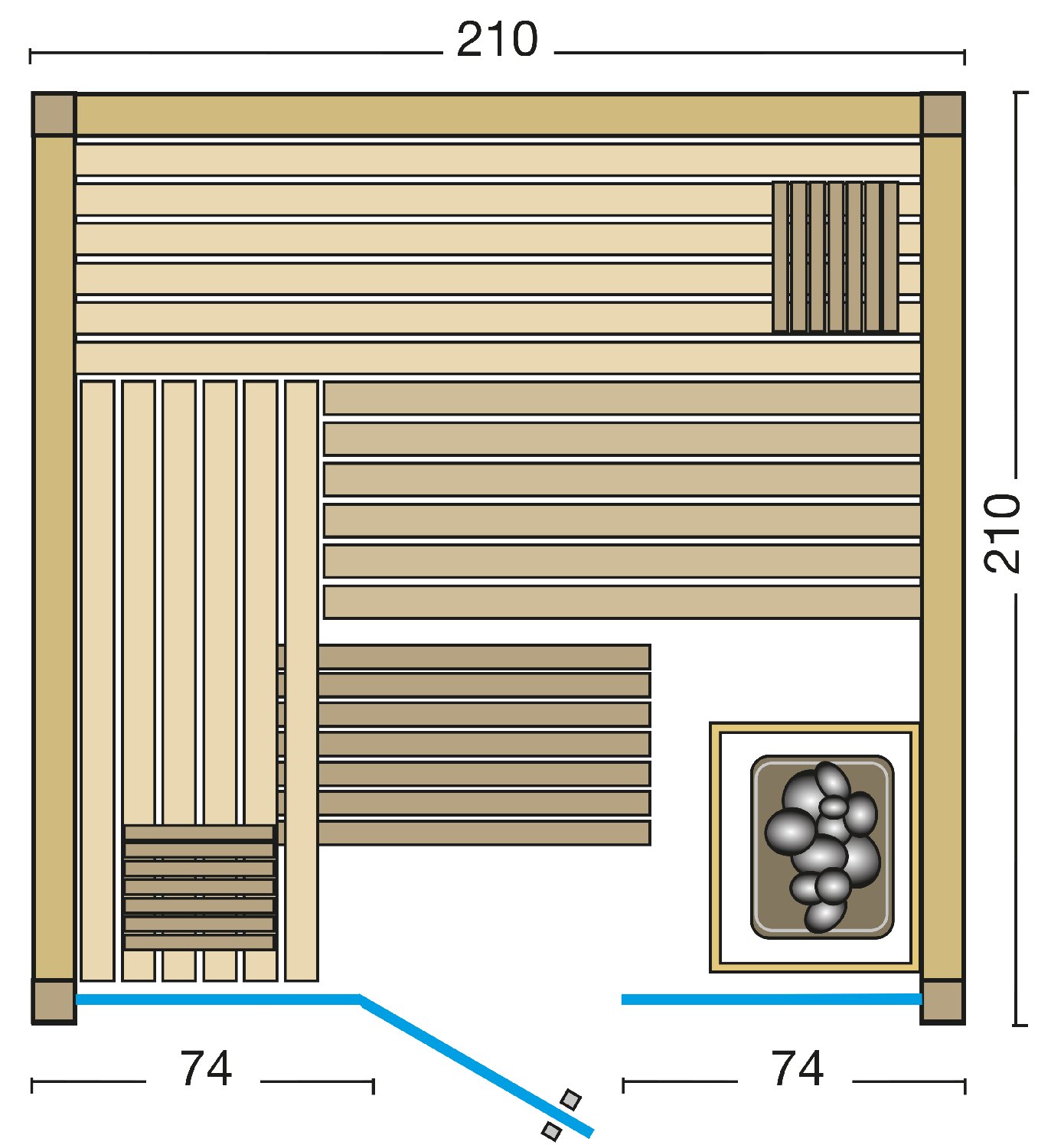 Infraworld Sauna Panorama 208 Fichte - 210x208 cm, 75 mm Elementsauna