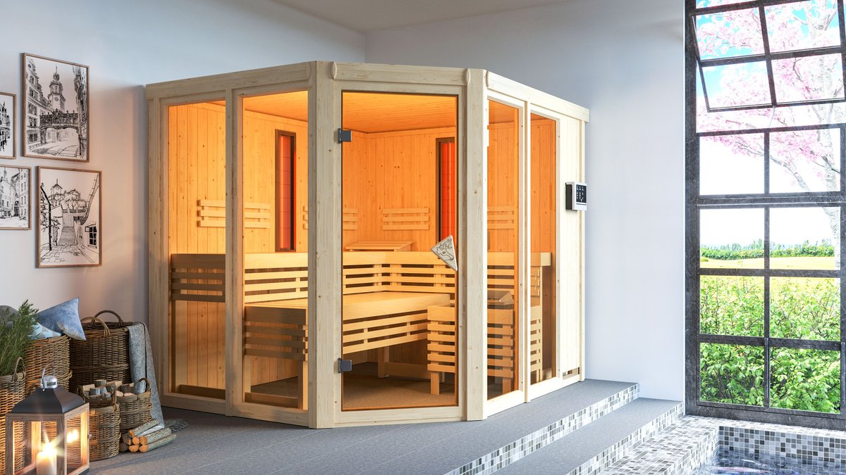 Karibu Sauna Ava - 231x196 cm, 68 mm Multifunktionssauna (Sauna / Infrarotkabine)