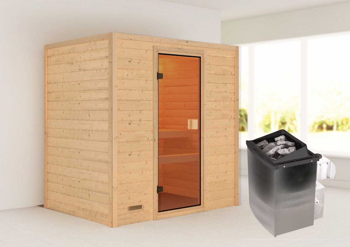 Karibu Sauna Selena - 195 x 145 cm, 38 mm Massivholz | Ofen 9 kW mit integr. Steuerung
