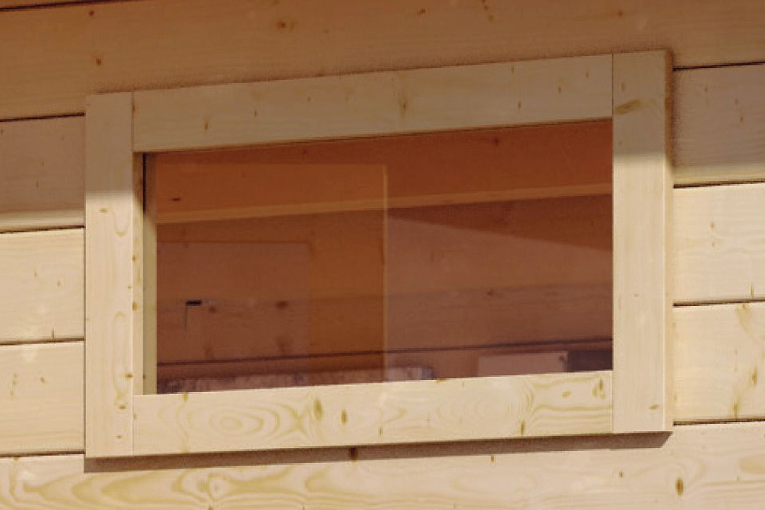 Fenster Klarglas 42 x 122cm für 38/40 mm Karibu Massivholzsauna, naturbelassen