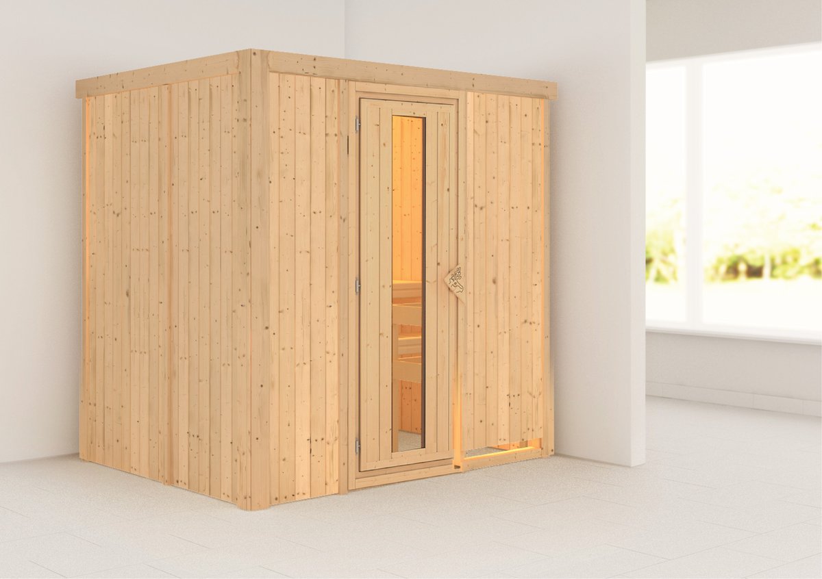 Karibu Sauna Bodin - 196x151 cm, 68 mm Systemsauna | Energiespar | ohne Ofen