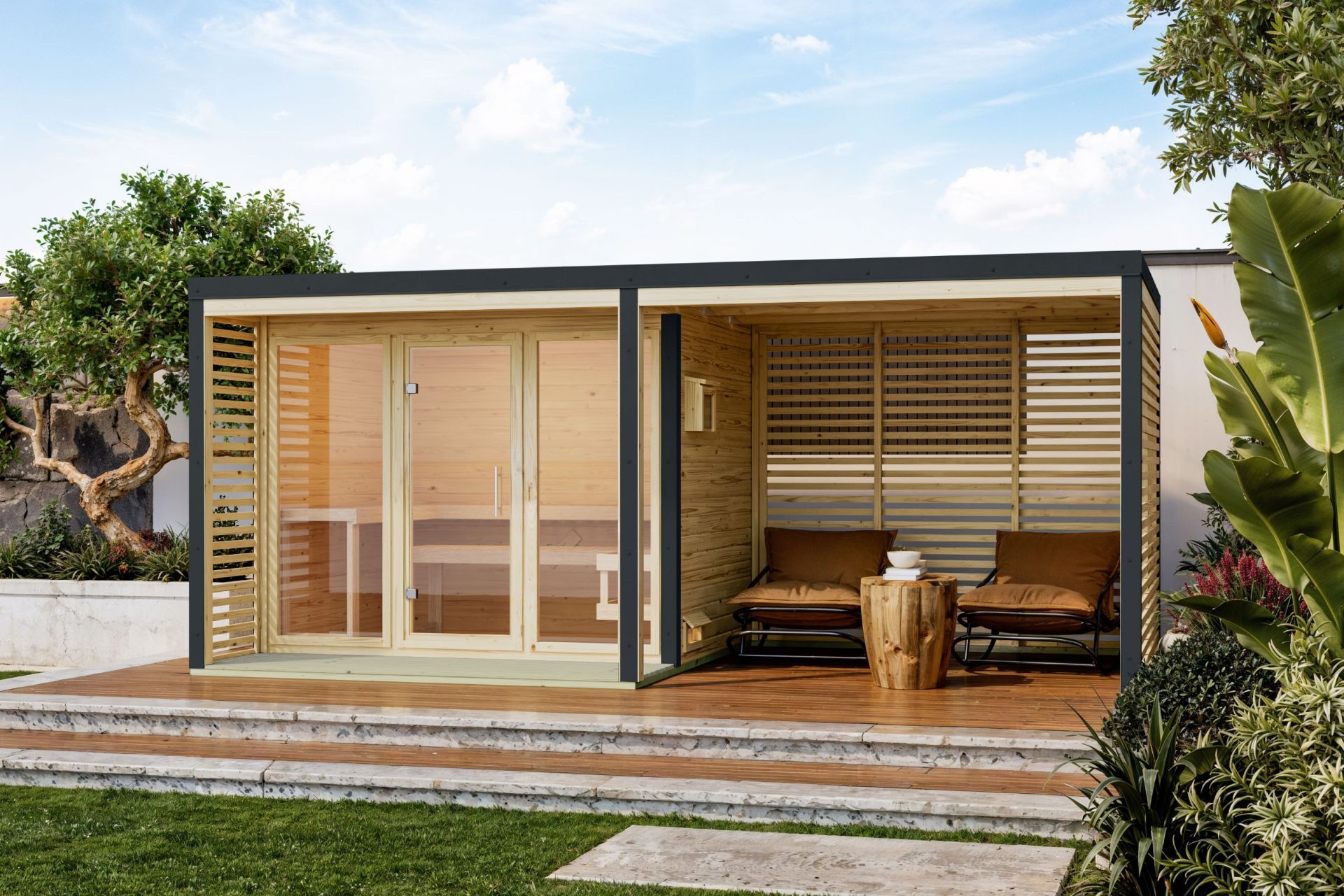 Anbaudach 276 cm für Ares Hybridhaus, natur/anthrazit