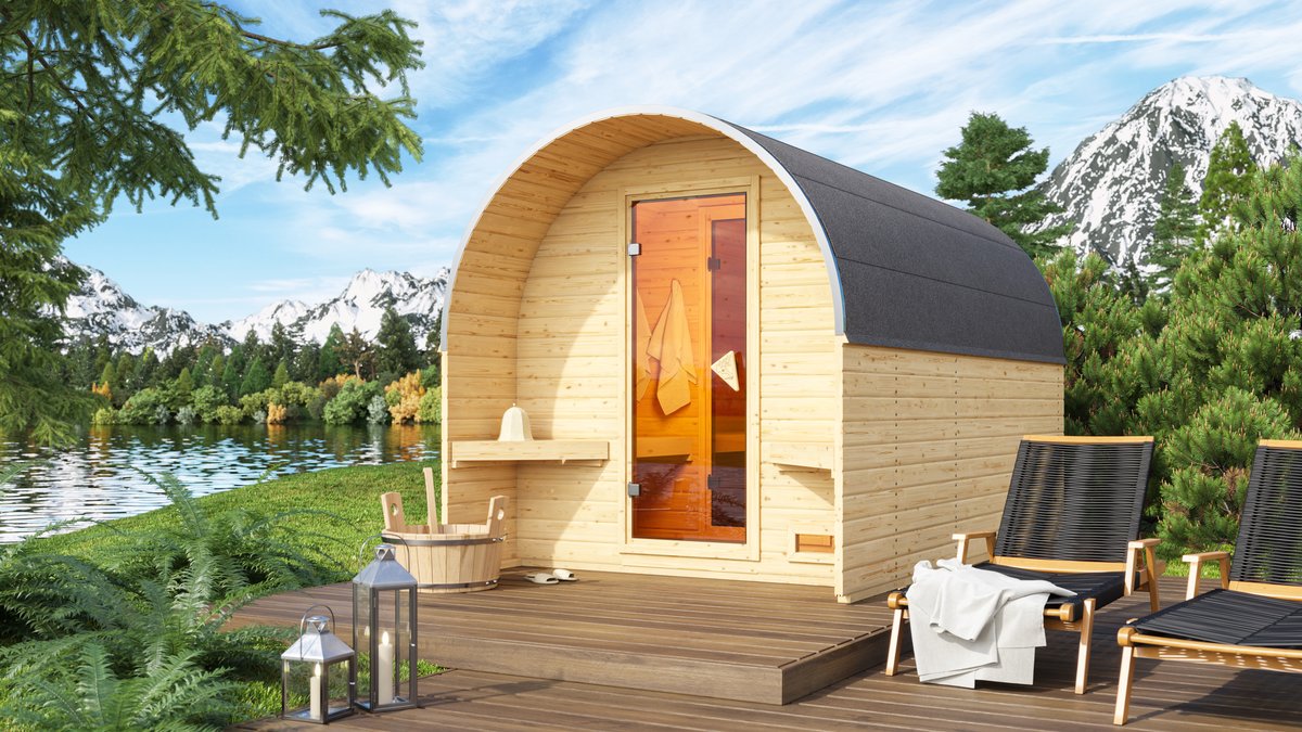 Karibu Sauna-Fasshaus 3 - 219 x 385 cm, 38 mm Massivholz naturbelassen | ohne Ofen