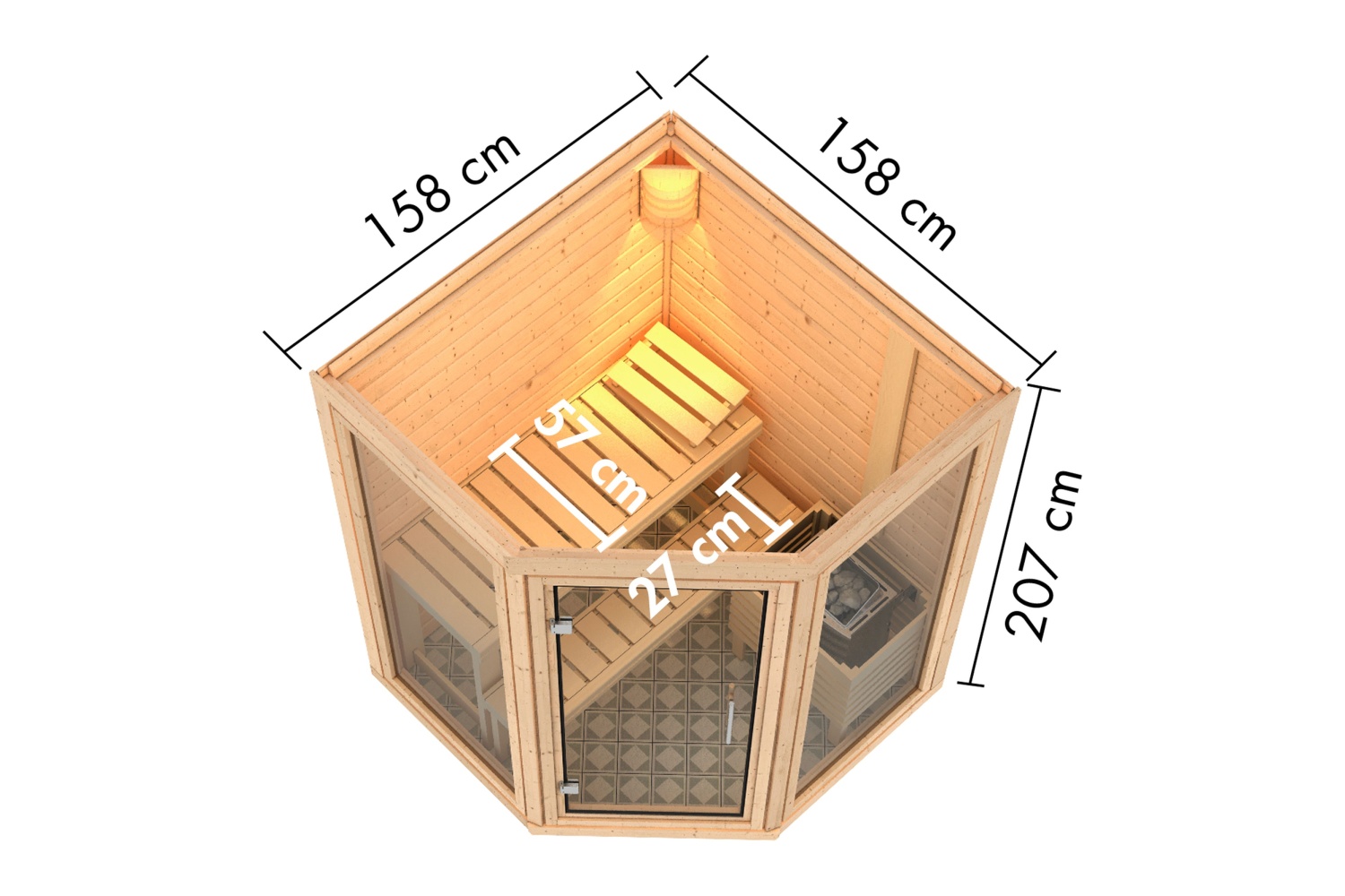 Karibu Sauna Yuma - 158x158 cm, 38 mm Massivholzsauna |ohne Ofen