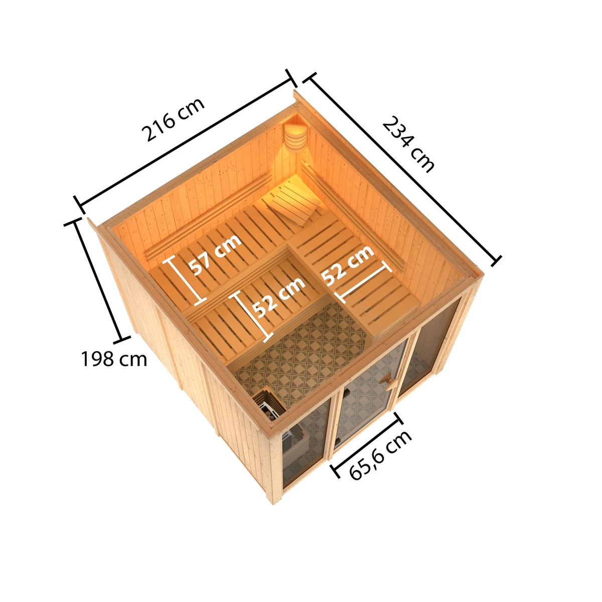 Karibu Sauna Askja - 216x234 cm, 68 mm Systemsauna | ohne Ofen