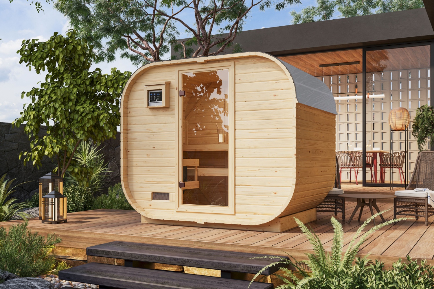 Fasssauna Quadro 1 Plus -  243x175 cm, 38 mm Karibu Gartensauna