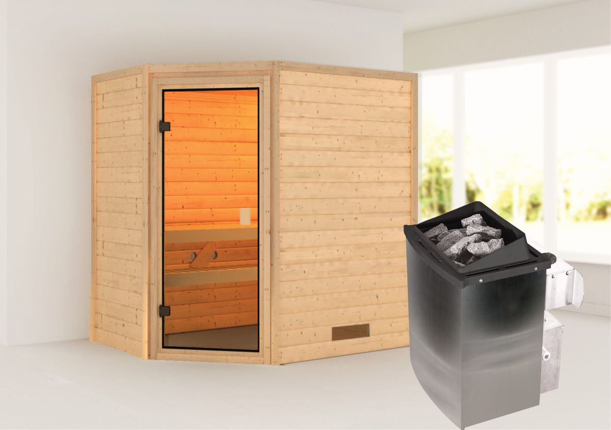 Karibu Sauna Jella - 195 x 145 cm, 38 mm Massivholz | Ofen 9 kW mit integr. Steuerung