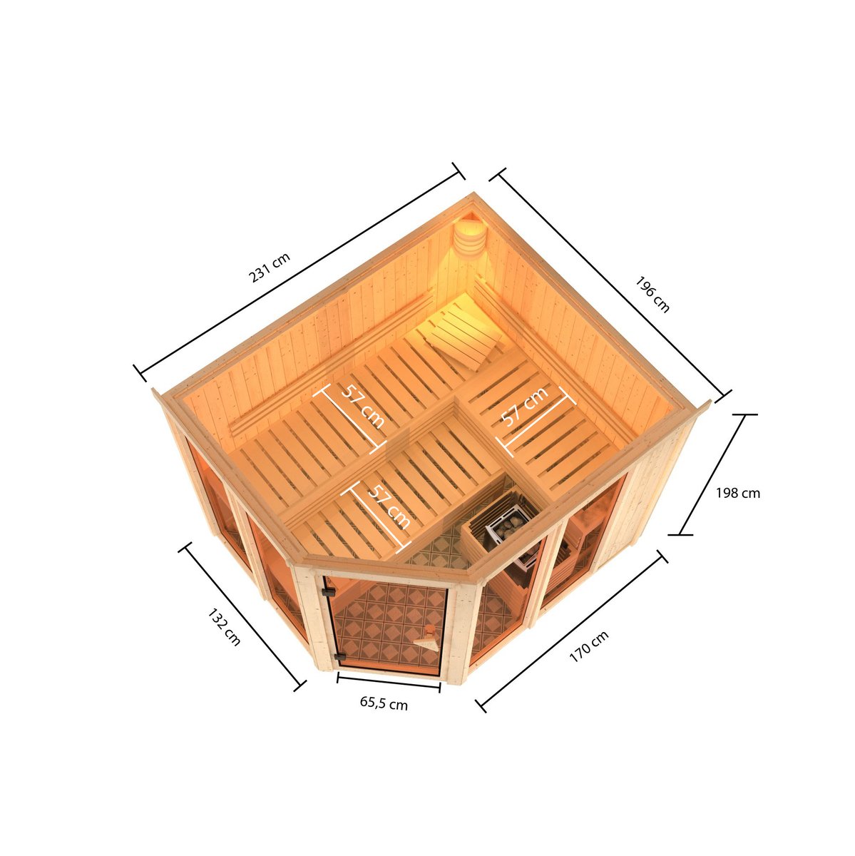 Karibu Sauna Ainur - 231x196 cm, 68 mm Systemsauna | ohne Ofen