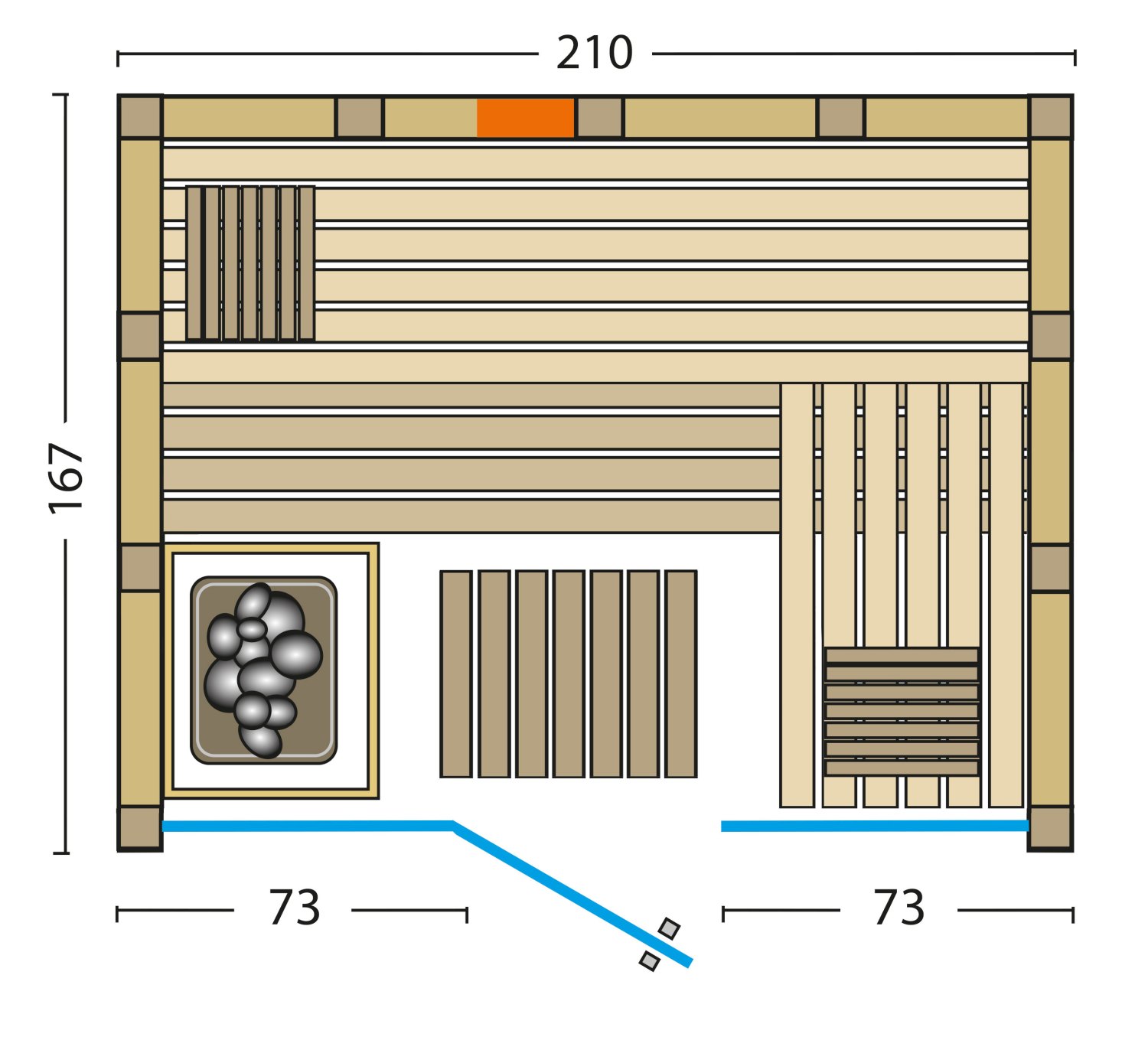 Kombisauna Solido Glas Complete 167 - 210x167 cm, 40 mm Massivholzsauna mit Infrarot