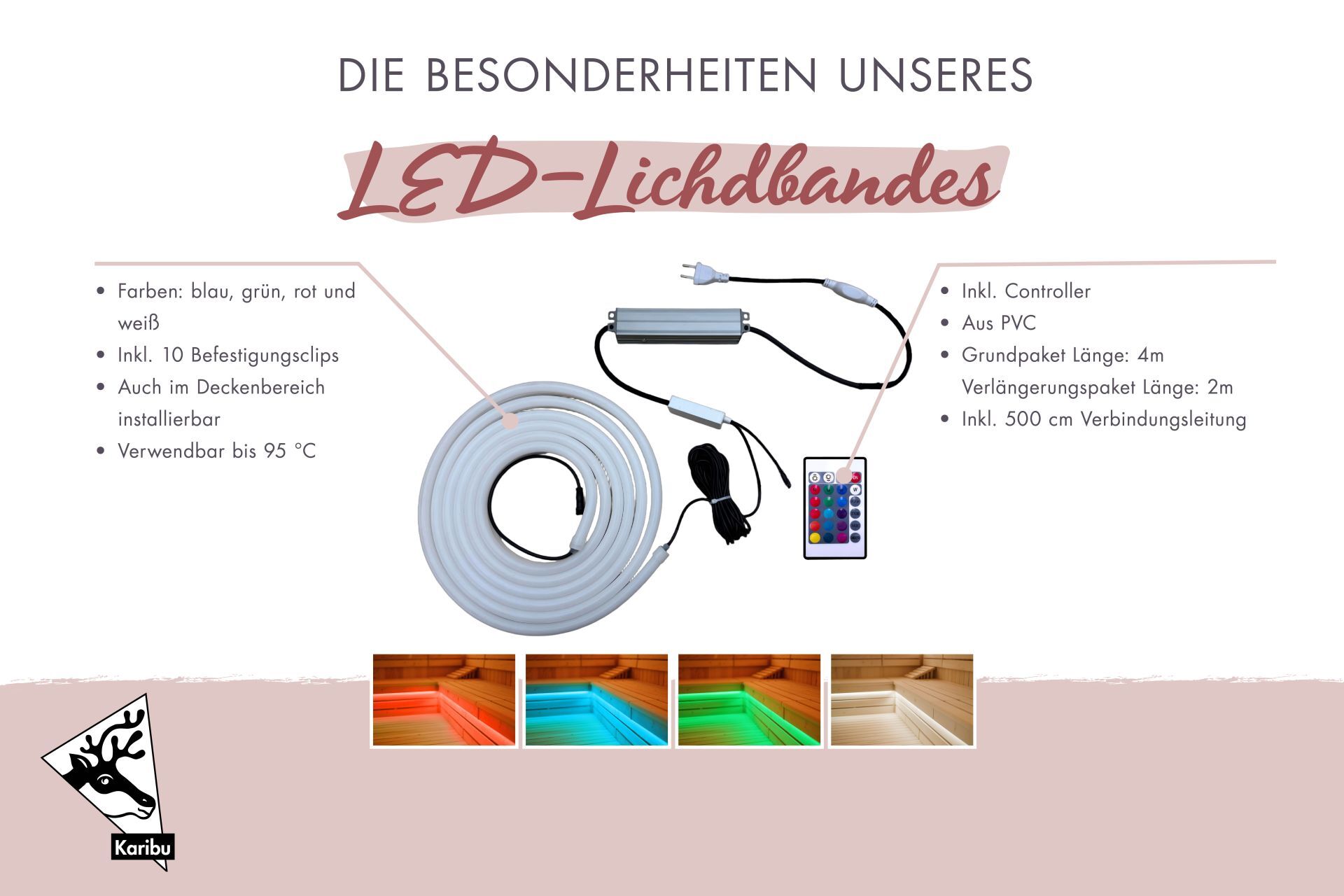 Sauna-Farblicht LED-Flexschlauch RBG WW 200 cm Verlängerung